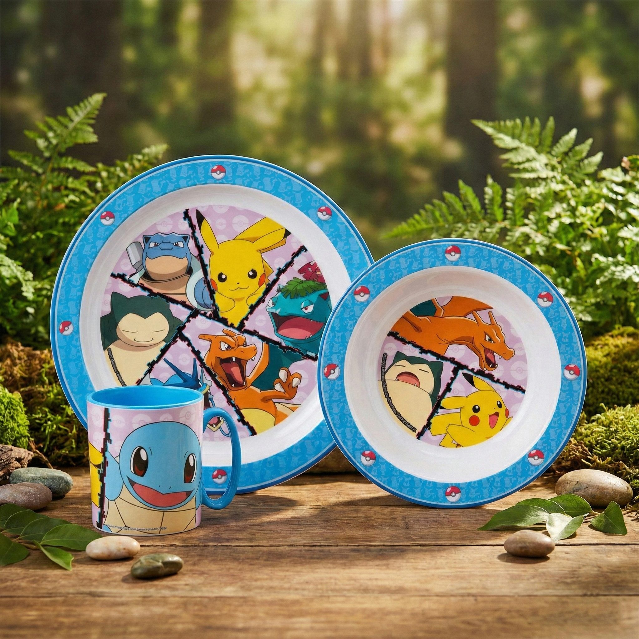 POKÉMON Kindergeschirr-Set Pokemon Pikachu Kinder 3 teiliges Geschirr Set (3-tlg), 1 Personen, Kuststoff, Teller und Schüssel Becher
