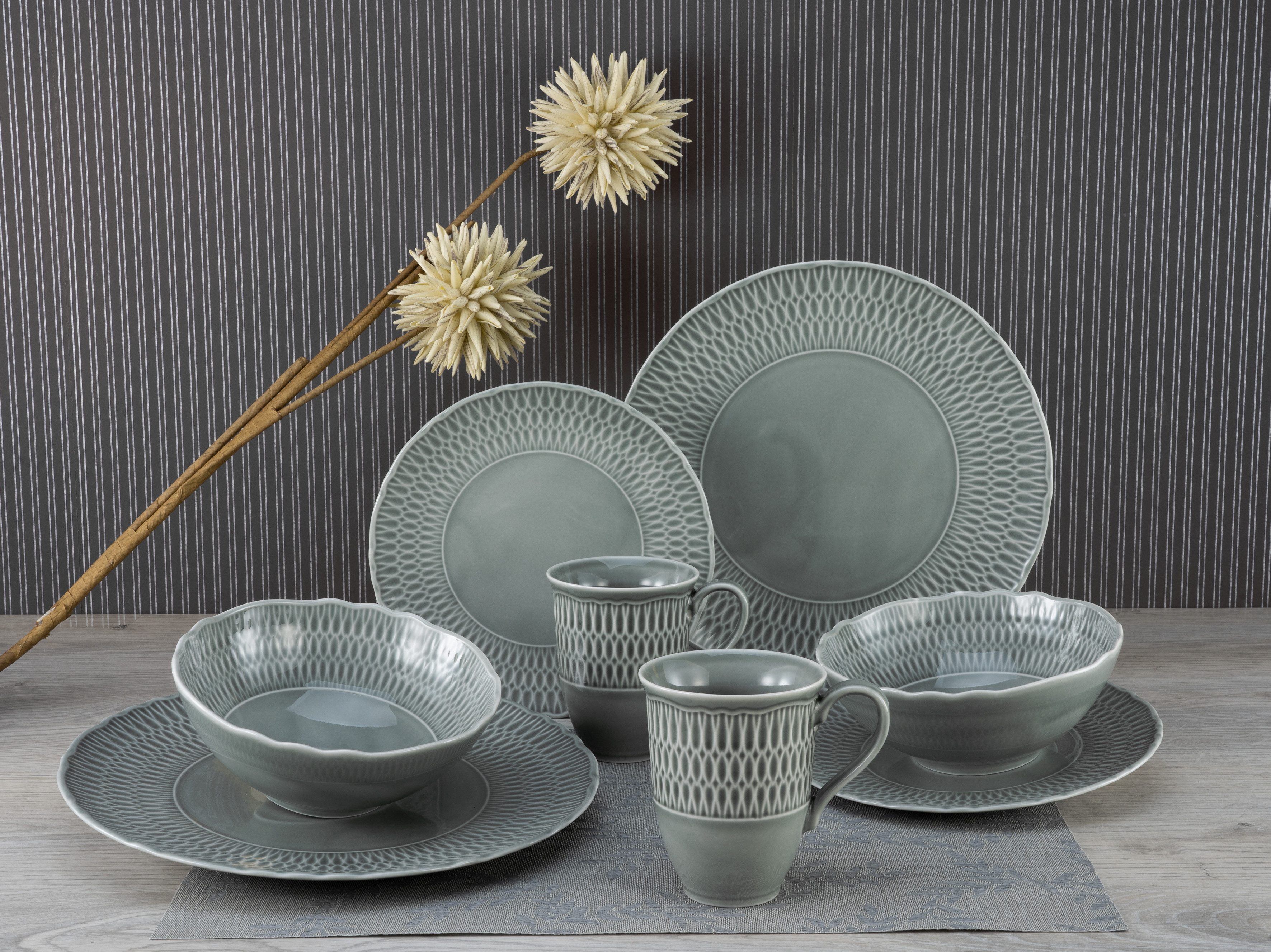 CreaTable Kombiservice Geschirr-Set Sofia (8-tlg), 2 Personen, Porzellan, Service, klassisch elegantes Relief, 8 Teile, für 2 Personen