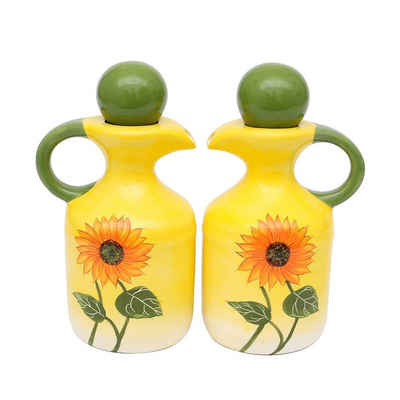 Neuetischkultur Ölspender Essig-und Öl-Set, Keramik, 2-tlg. Sonnenblume, (2-tlg., 1 Ölflasche, 1 Essigflasche)