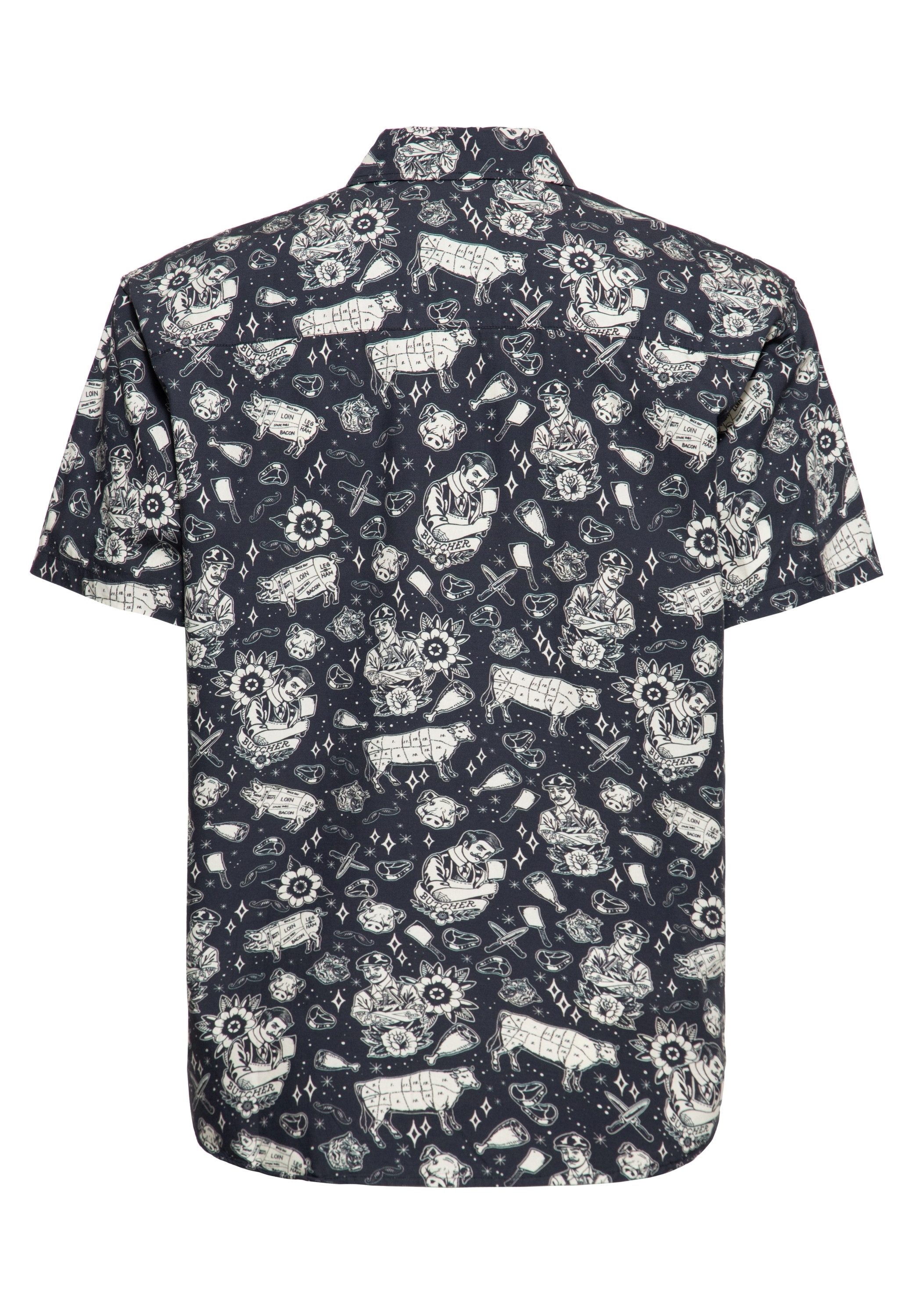 KingKerosin Kurzarmhemd Butcher mit Butcher Allover Print