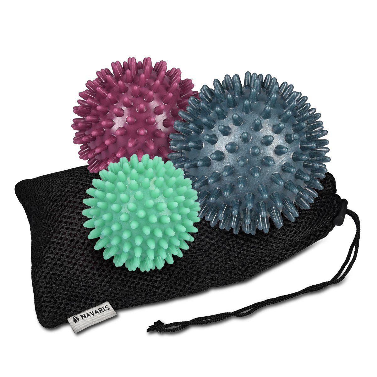 Navaris Stoffball 3x Igelball mit Noppen - 3er Set Massageball für Hand/Fuß/Rücken