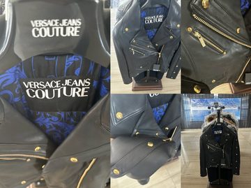 Versace Winterjacke VERSACE JEANS COUTURE Black Leather Biker Jacket Jacke Blazer Coat Ico