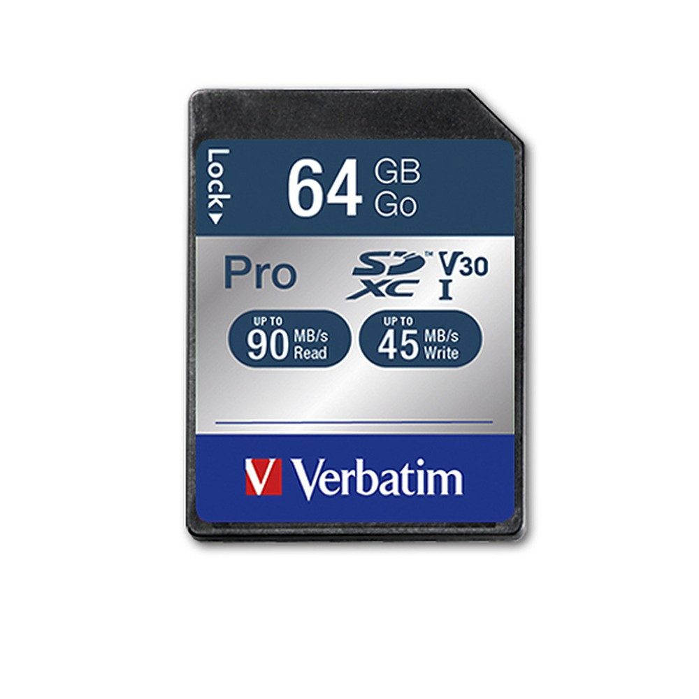 Verbatim Kameraspeicherkarte Fotokarte Datenträger Speicherkarte (64 GB, Class 10, UHS Speed Class 3 (U3), Video Speed Class 30 (V30), 90.0 MB/s Lesegeschwindigkeit, 4K-Aufnahme, V30, U3, stoßfest, temperaturbeständig)