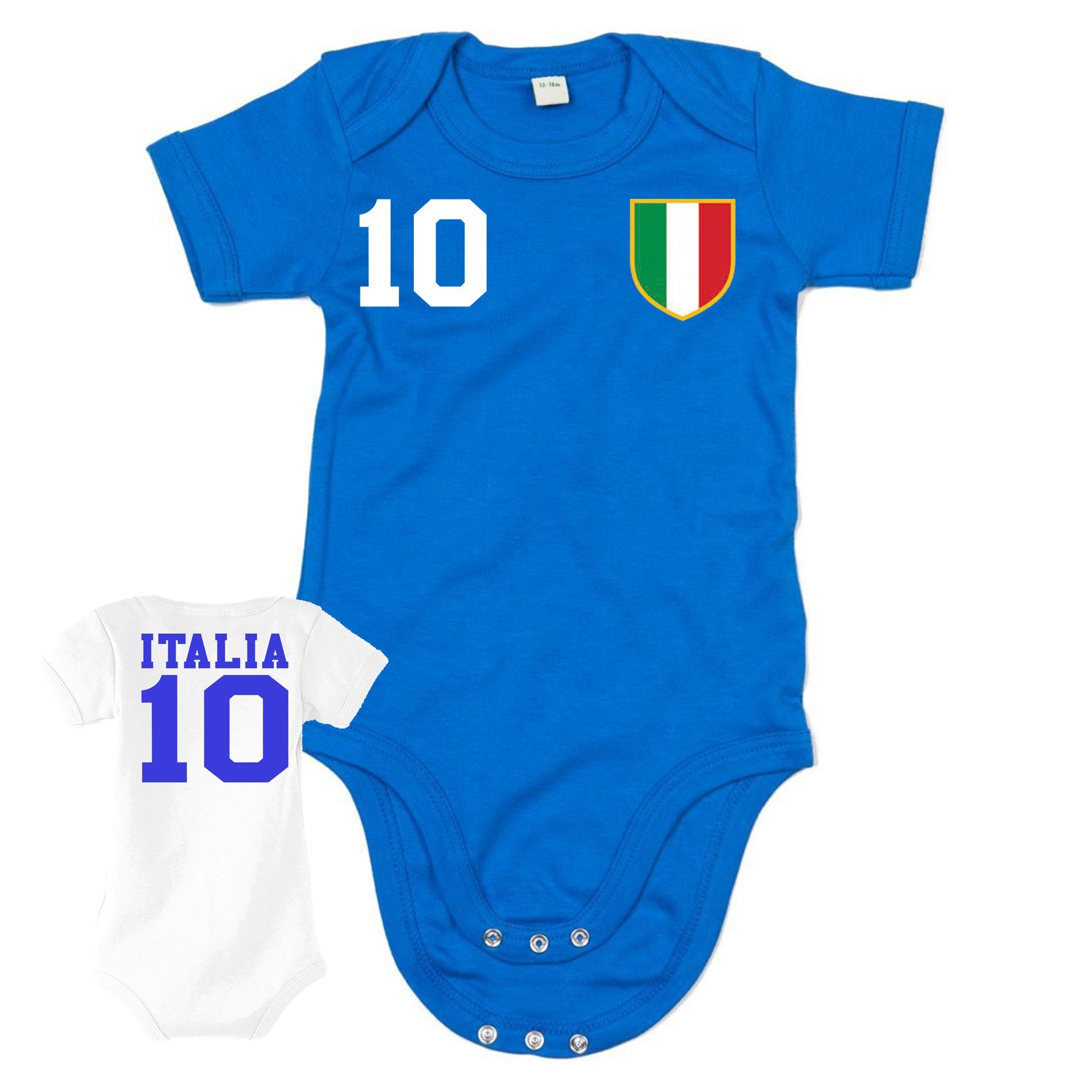 Blondie & Brownie Strampler Italien Kinder Baby Sport Trikot Body Fussball Meister WM EM Weiss/Blau