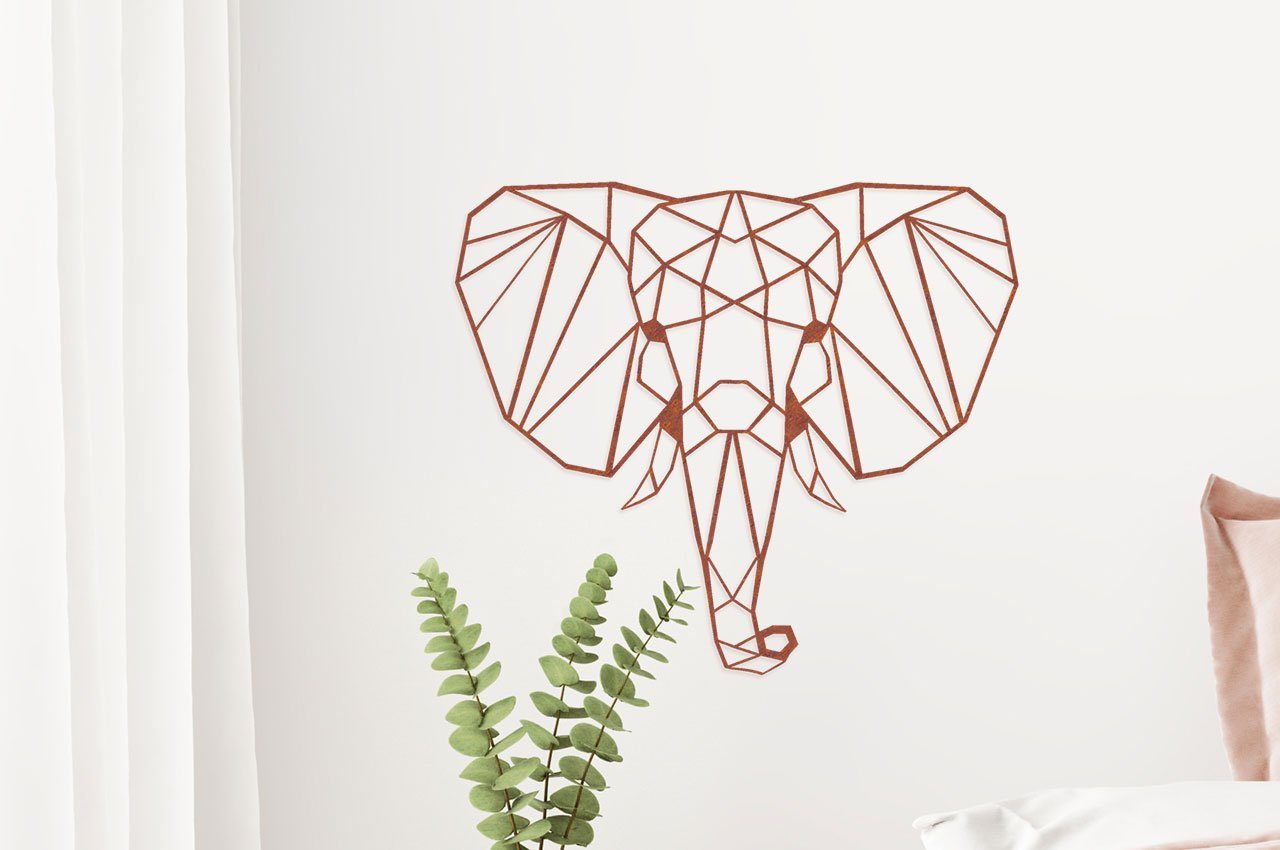 ILLUMINO Wanddekoobjekt Metall Wanddeko Garten Wandbild XXL Elefant Skulptur Kunst Deko Rost