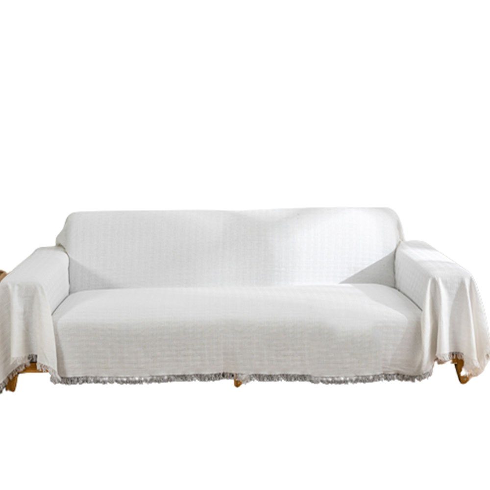Sofahusse Sofaüberwurf Decke Vielseitige mit dekorativen Quasten Weißes 180*300, FELIXLEO