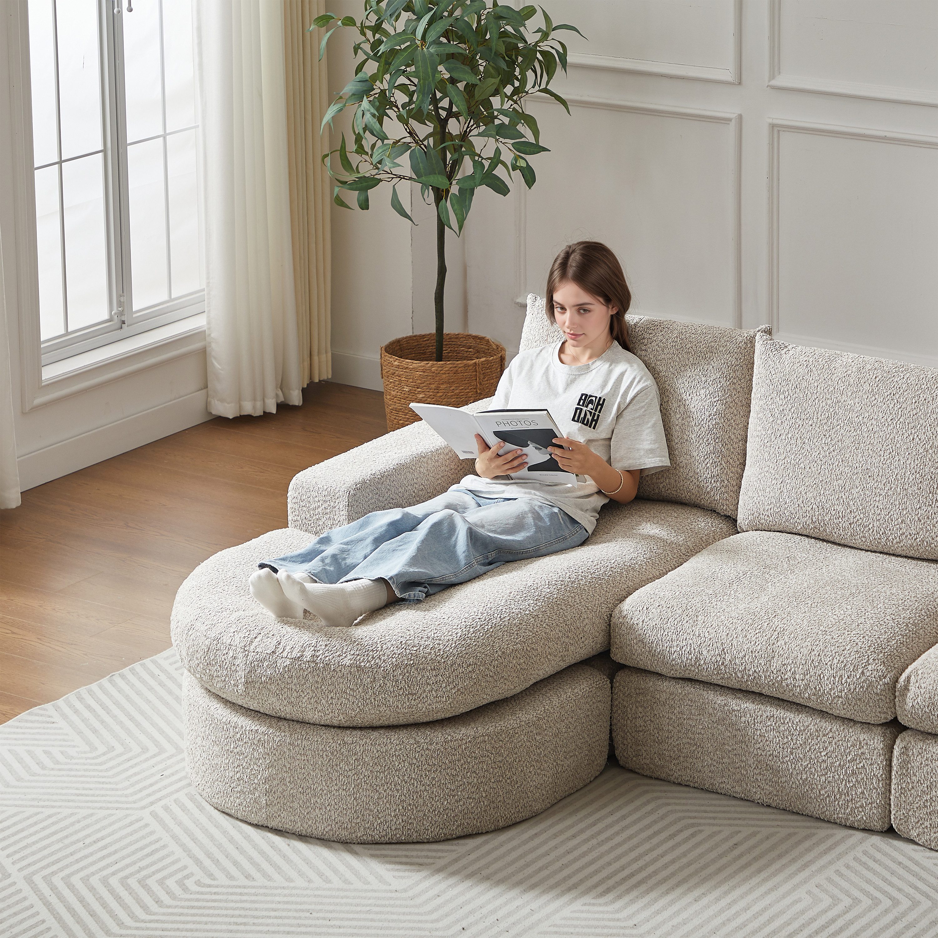 STILVORA Sofa mit Nackenkissen,Modulares Sofa Sitzgruppe mit Eisenrahmen,Chenille, mit L-Liegestuhl, Nackenkissen & hohem Sitzkomfort, kein Gestell. 1 Teile, mit Relaxfunktion