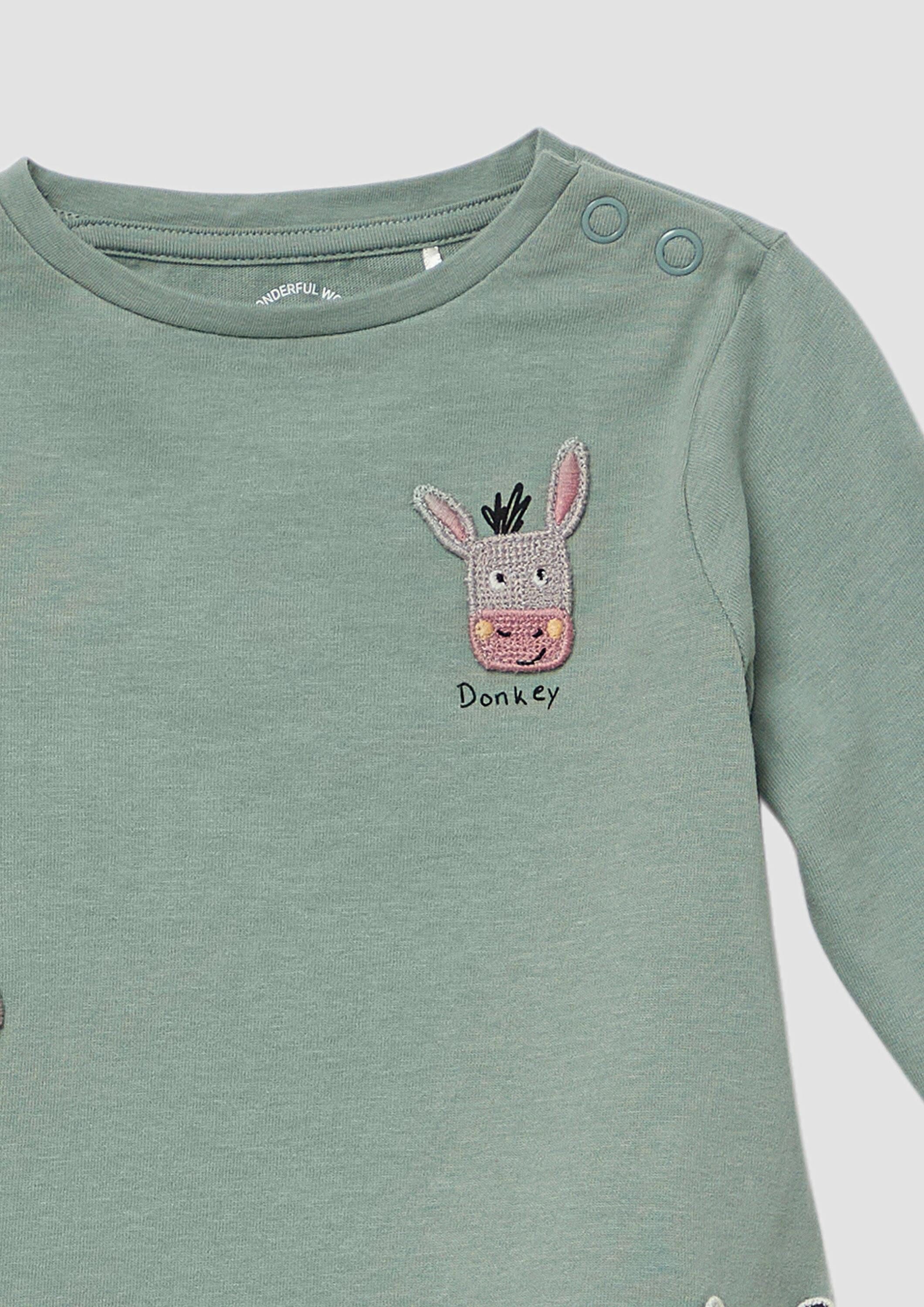 s.Oliver Langarmshirt T-Shirt Longsleeve in A-Form mit gestickten Patches