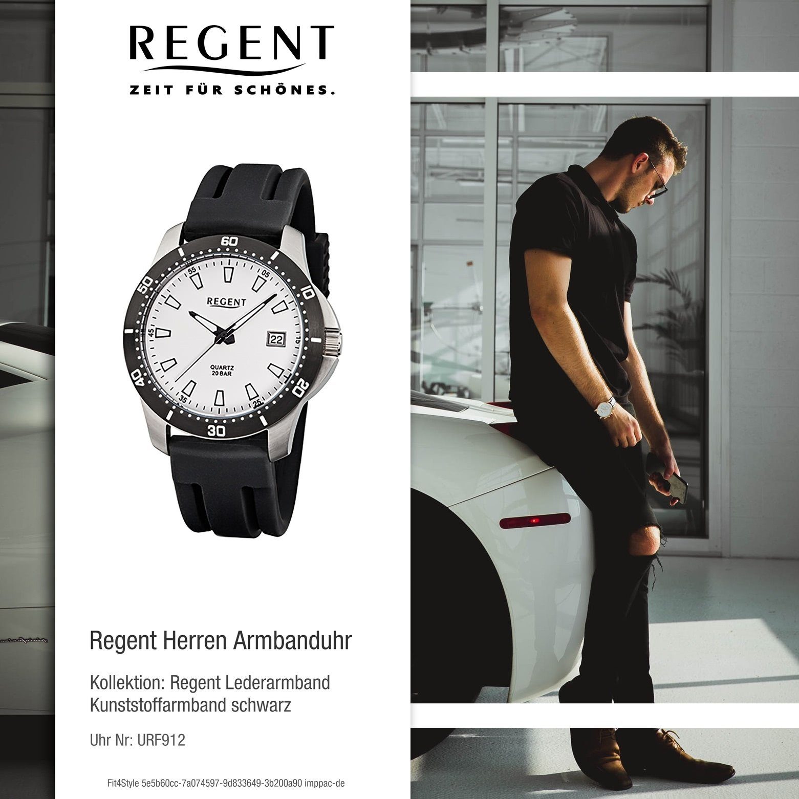 Regent 41mm), Regent groß (ca. schwarz Herren Analog, Armbanduhr Kunststoffarmband Herren-Armbanduhr Quarzuhr rund,