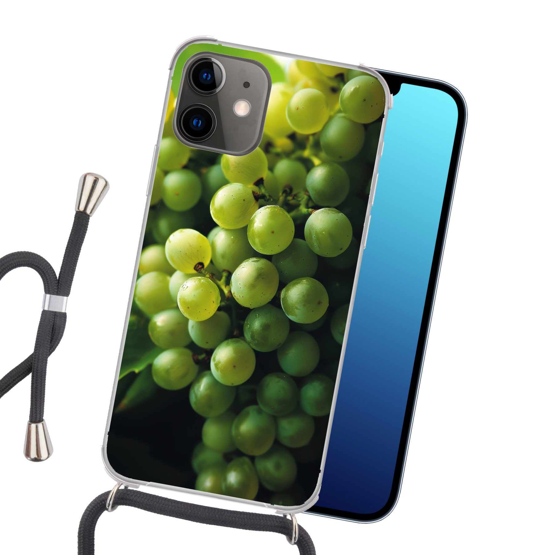 MuchoWow Handyhülle für Apple iPhone 11 Weintrauben - Traube - Grün, Tragbare Handyhüllen mit Kette zum umhängen, Handykette Handyband