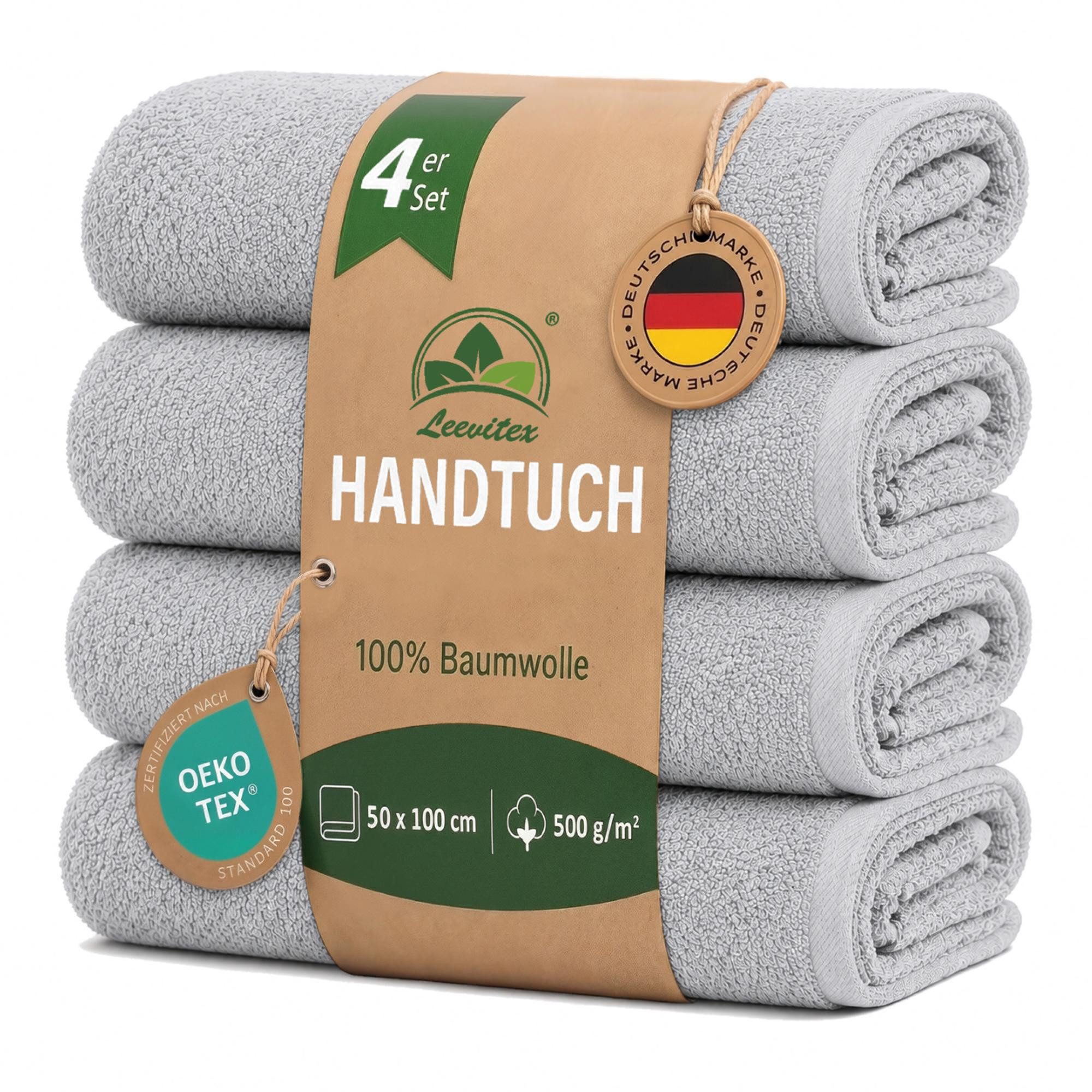 leevitex® Handtücher 4er-Set, 50 × 100 cm, aus 100% Baumwolle, Frottee (Set, 4-St), OEKO-TEX® STANDARD 100 zertifiziert und hochwertig verarbeitet