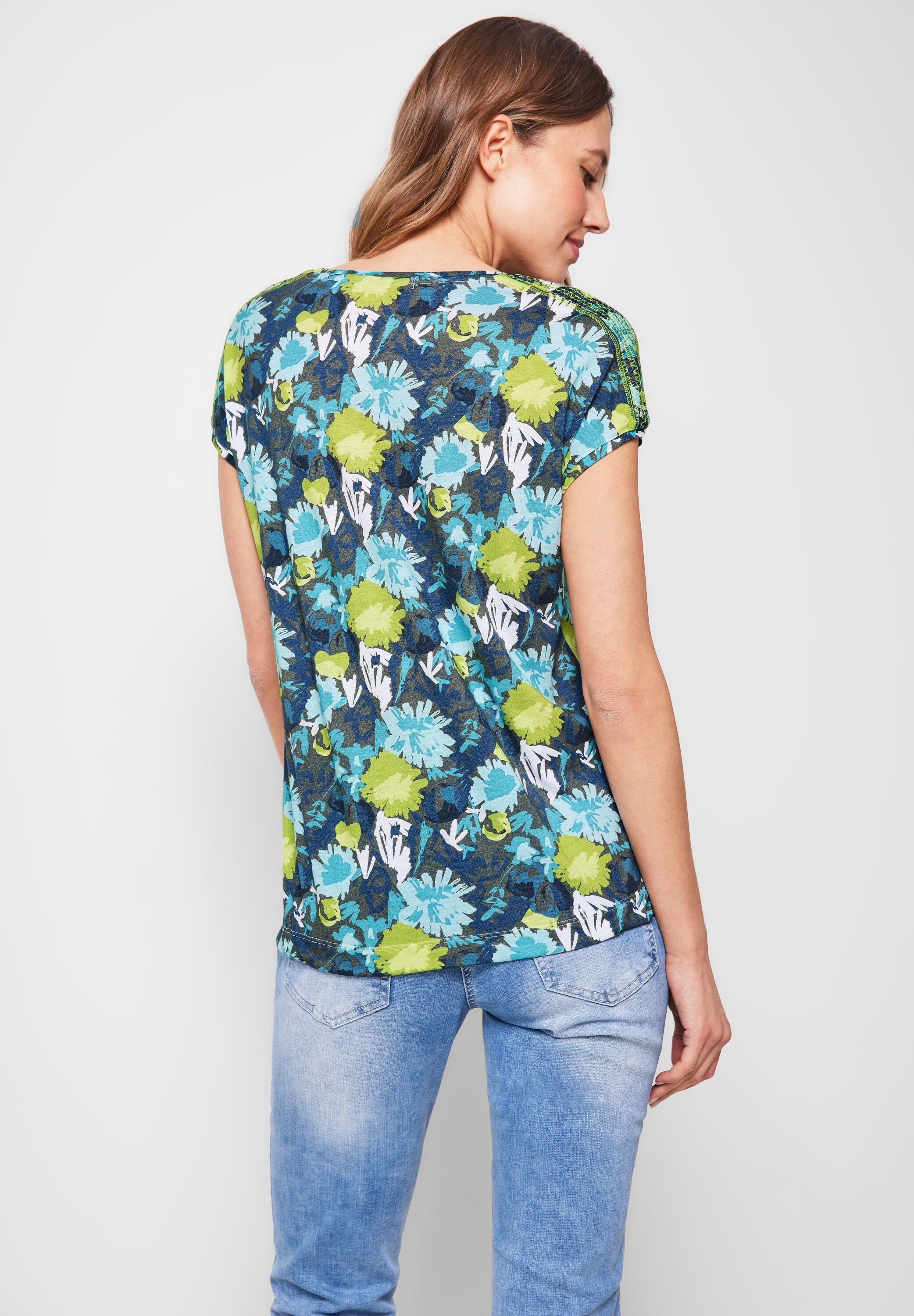 T-Shirt allover Blumenprint khaki mit Cecil easy