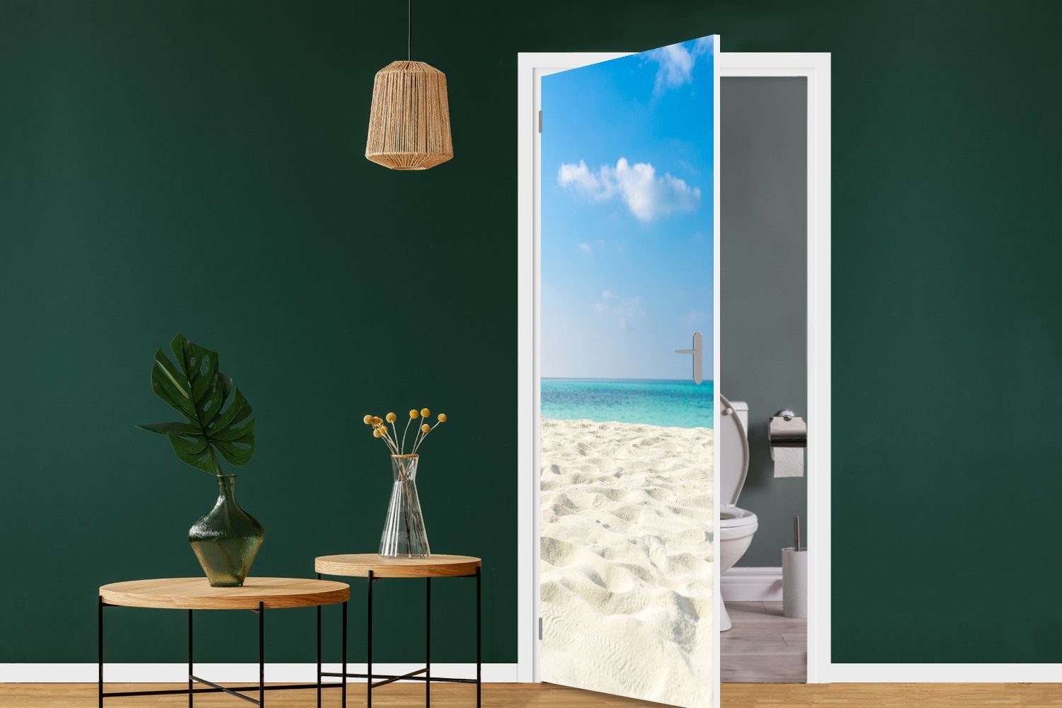 Meer, Fototapete Tropisch - Tür, Strand für bedruckt, Türtapete St), MuchoWow cm 75x205 - Türaufkleber, Matt, (1