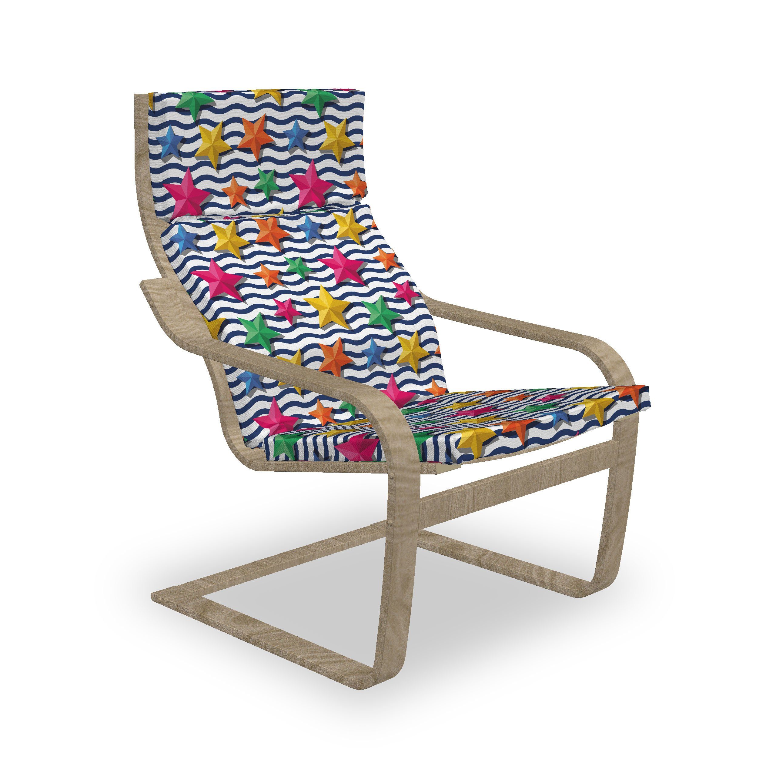 Abakuhaus Stuhlkissen Sitzkissen mit Stuhlkissen mit Hakenschlaufe und Reißverschluss, Nautisch 3D Sterne gewellte Streifen