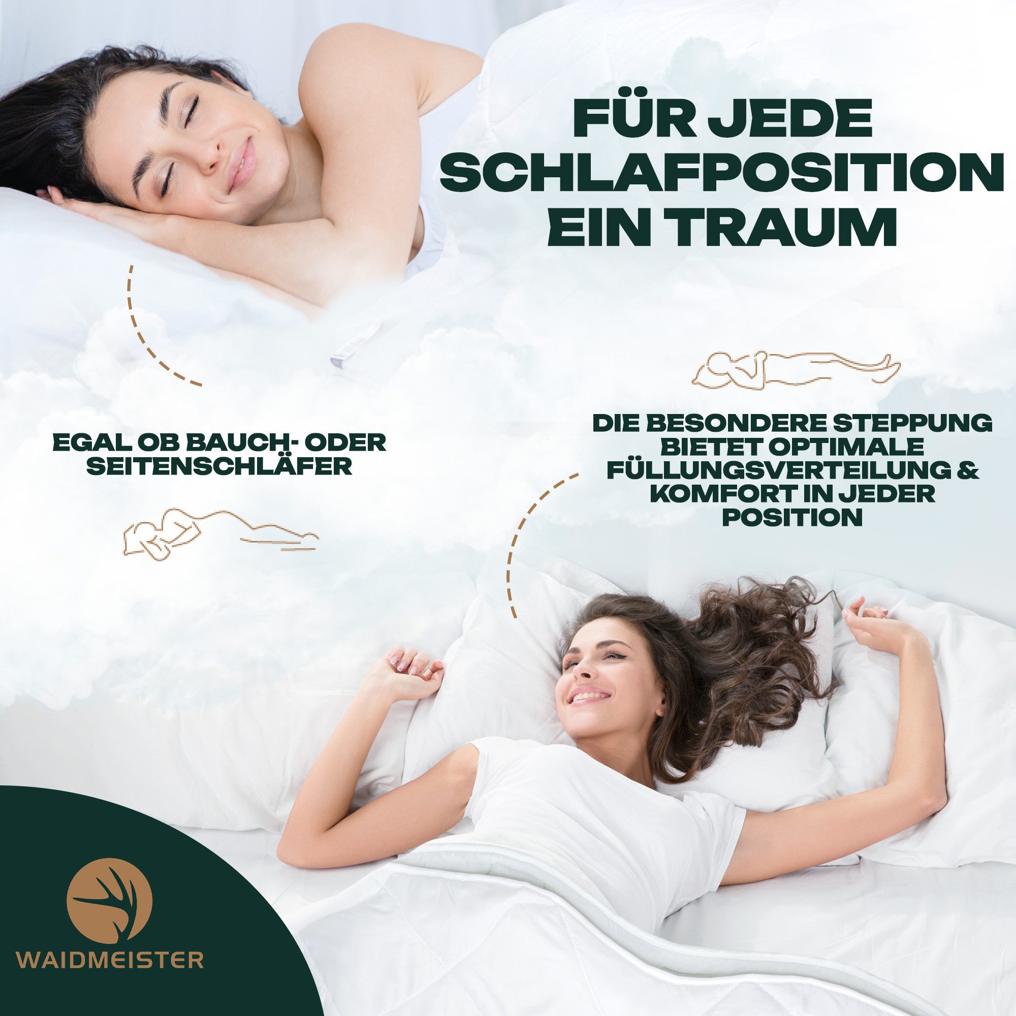 Waidmeister Microfaserbettdecke + Kopfkissen Bettdeckenset 2-teilig Bettdecke 135x200 cm Kopfkissen 80x80 cm, Bettdecke & Kissen Set Ganzjahres Steppdecke Mikrofaser