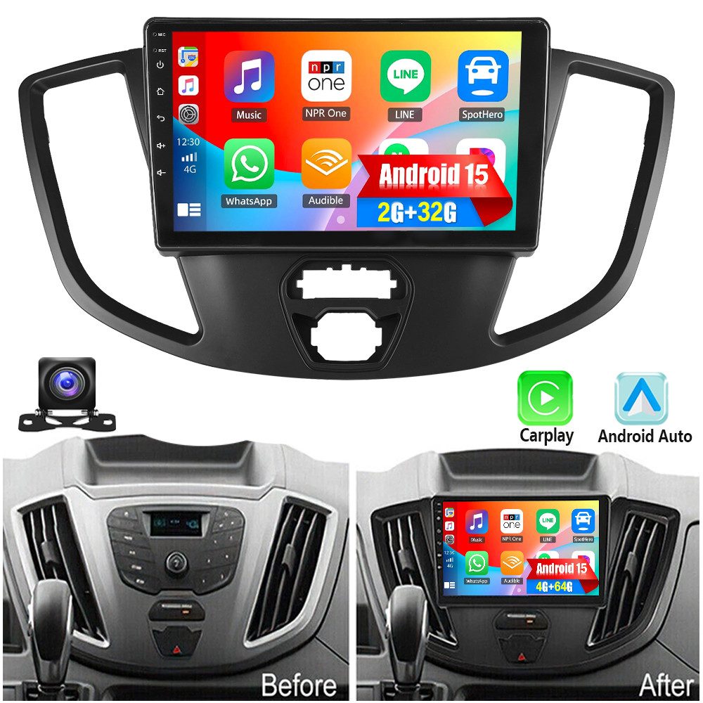ESSGOO DAB+ Für Ford Transit 2015-2018 Android 15 GPS Navi CarPlay WIFI BT Autoradio (DAB+ (optional), 4+64GB(optional), RDS, FM, AM, GPS Navi Android Auto Bluetooth EQ USB WIFI IPS Touchscreen)