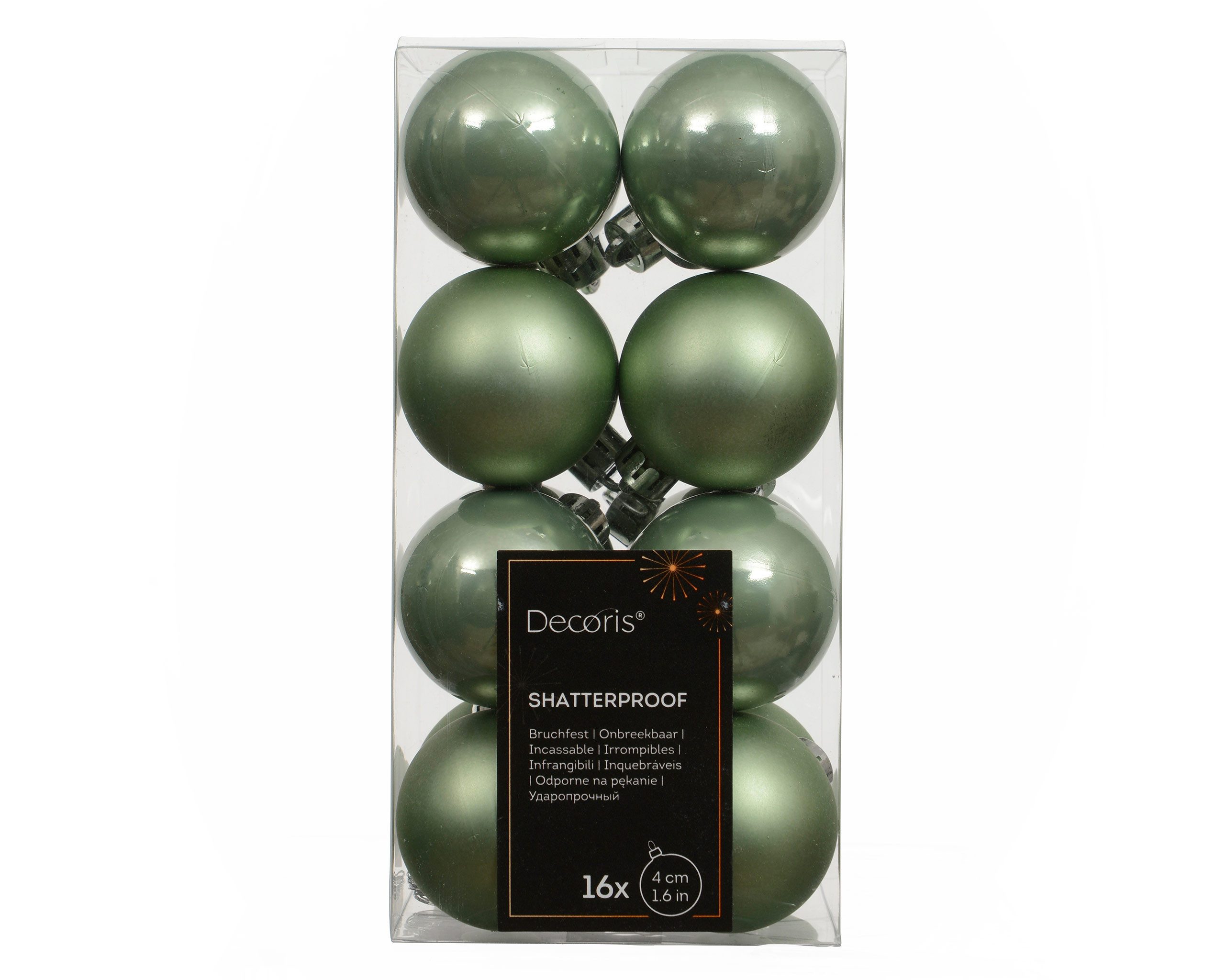 Kaemingk Weihnachtsbaumkugel, Weihnachtskugeln Kunststoff 4cm 16 Stück - Matchagrün