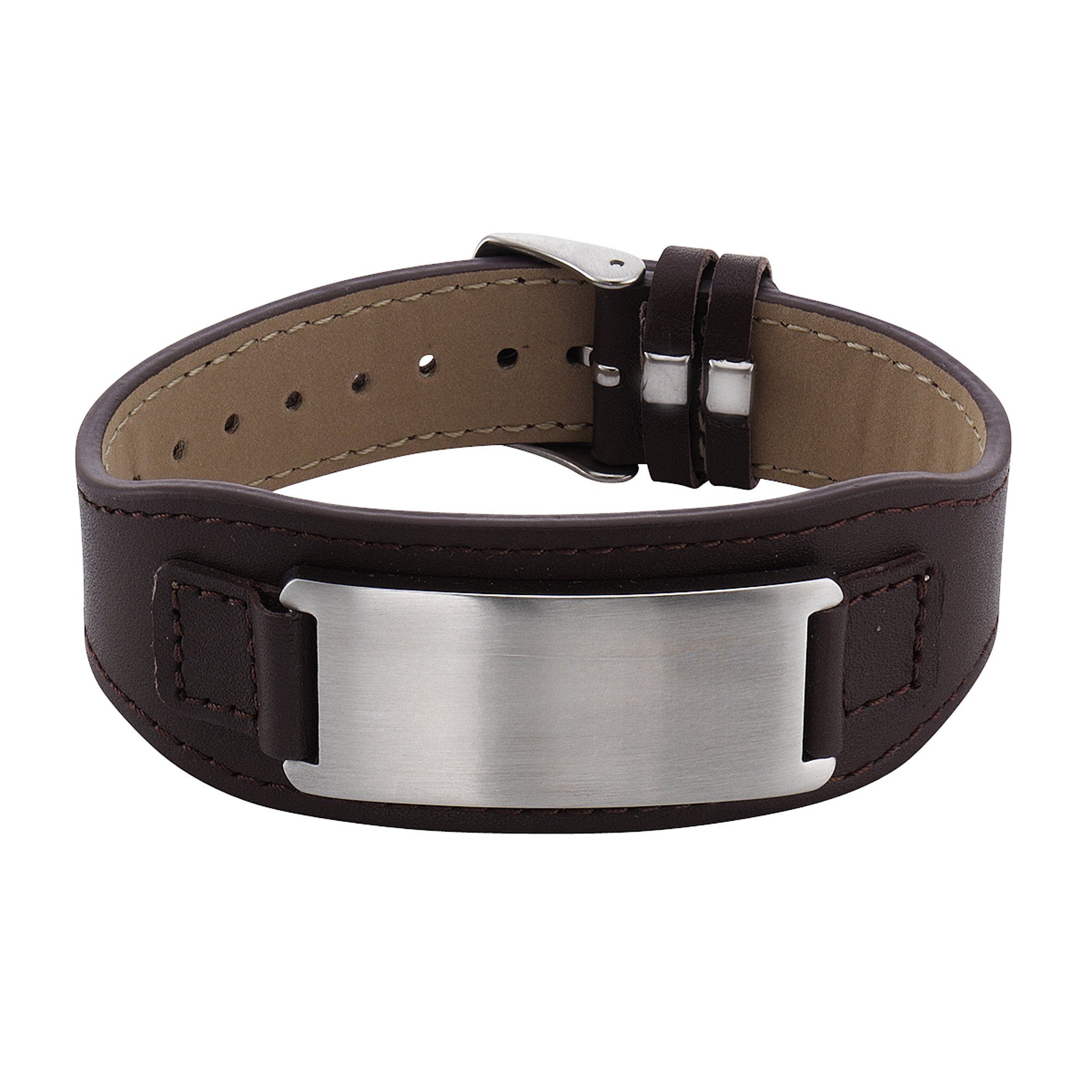 Firetti Armband senden, mit per Geburtstag Mail mit Lederarmband Weihnachten Geschenk, Taufe verstellbar, edelstahlfarben-braun Schmuck GRAVURwunsch Gravur Anlass ID-Platte