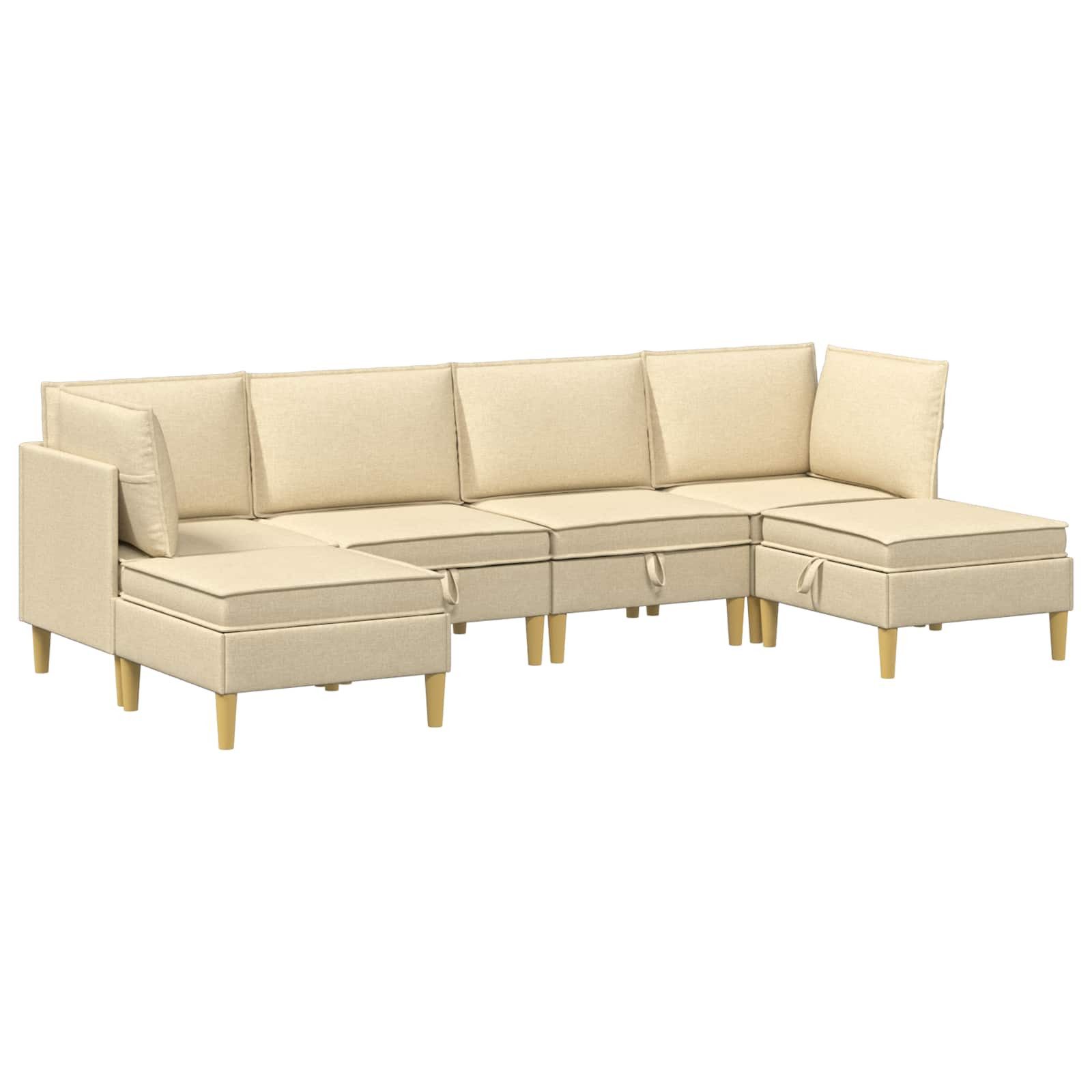 vidaXL Sitzgruppe Wohnzimmergarnitur mit Kissen mit Speicher 6 pcs Creme Stoff, (6-tlg)