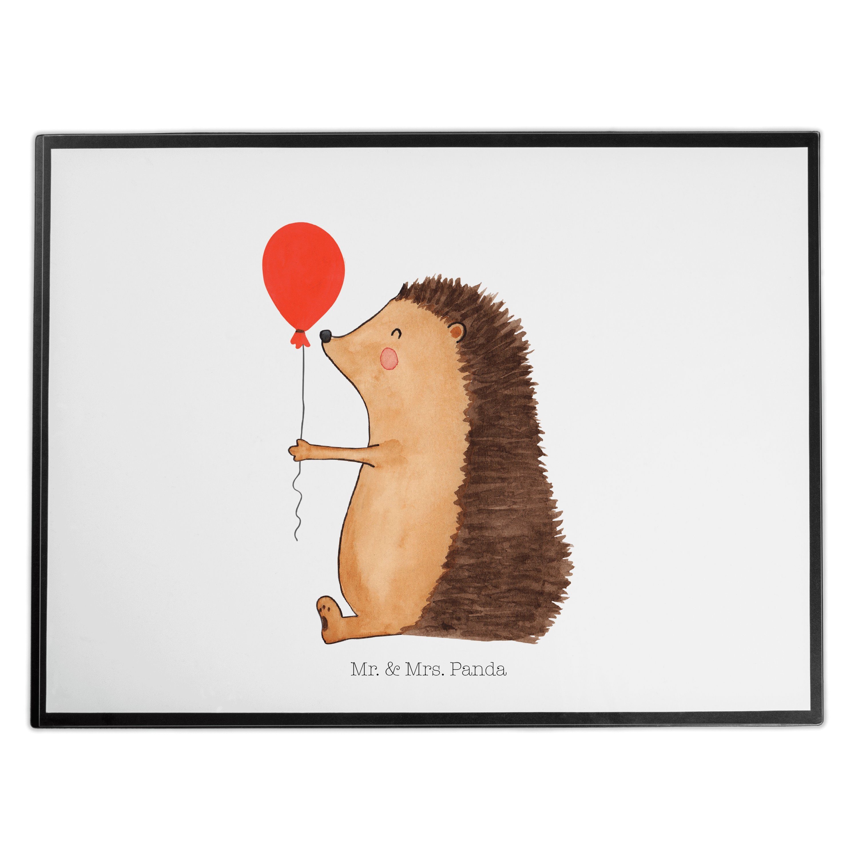 Mr. & Mrs. Panda Schreibtischunterlage »Igel mit Luftballon - Weiß -  Geschenk, Schreibtischauflage, Unterlage, süße Tiermotive, mit Spruch,  Schreibunterlage, lustige Sprüche, Geburtstagskind«, (1 tlg)