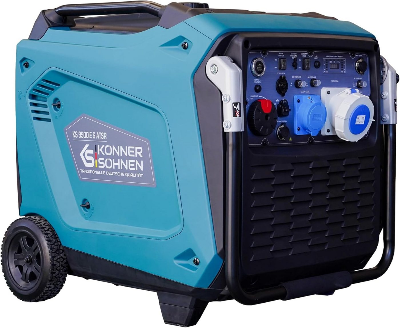 Könner & Söhnen Stromerzeuger KS 9500iE S ATSR, (Benzin-Inverter-Stromerzeuger Set, 1-tlg., Schallschutzgehäuse mit 2 Fernbedienungen, Rädern und CEE-Steckdosen), 9,5 kW Höchstleistung, ATS-Anschluss & reine Sinuswelle