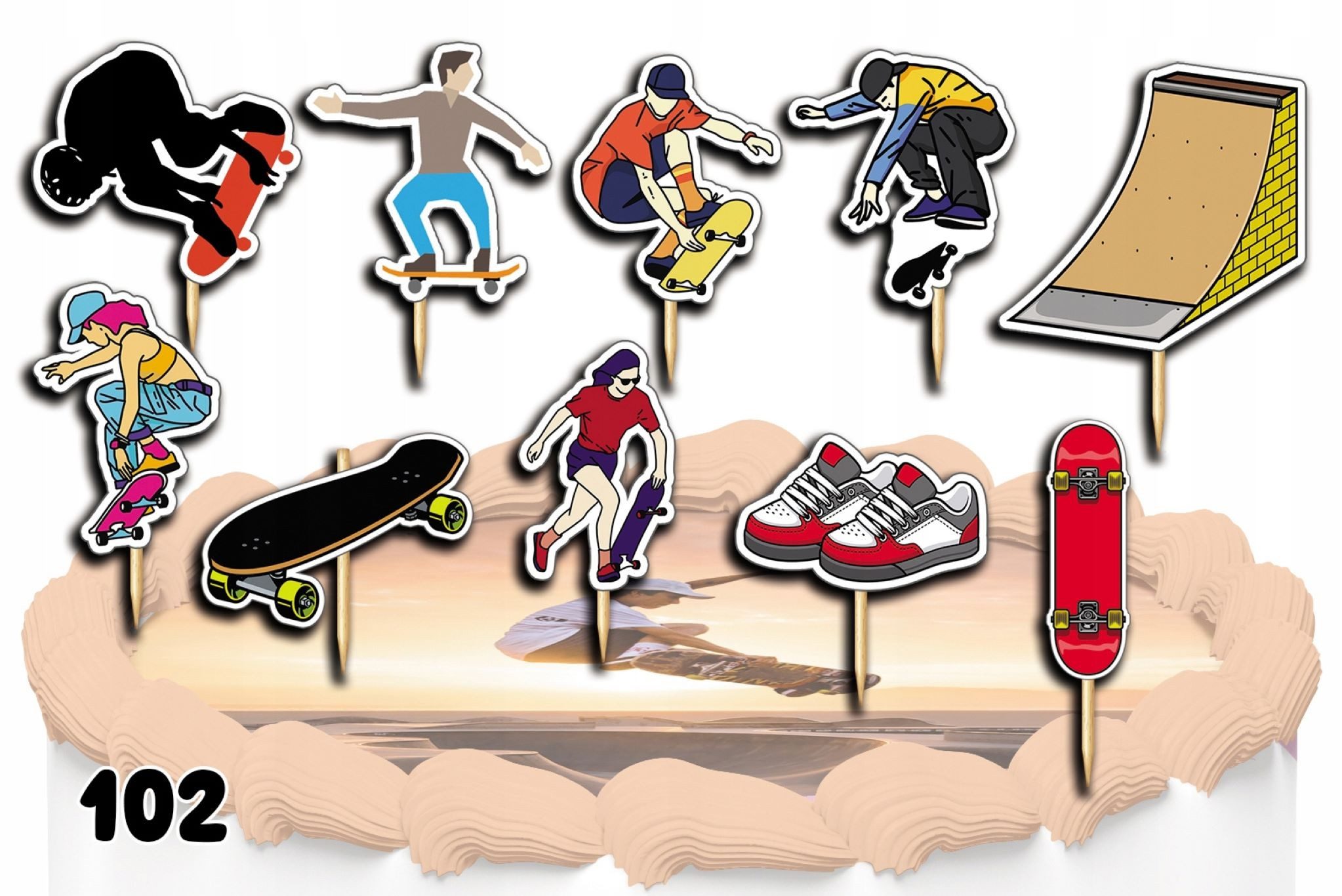 dodo, Topper Topper für Torten - 10-teiliges Set mit Fahrrädern & Skateboards, Papier