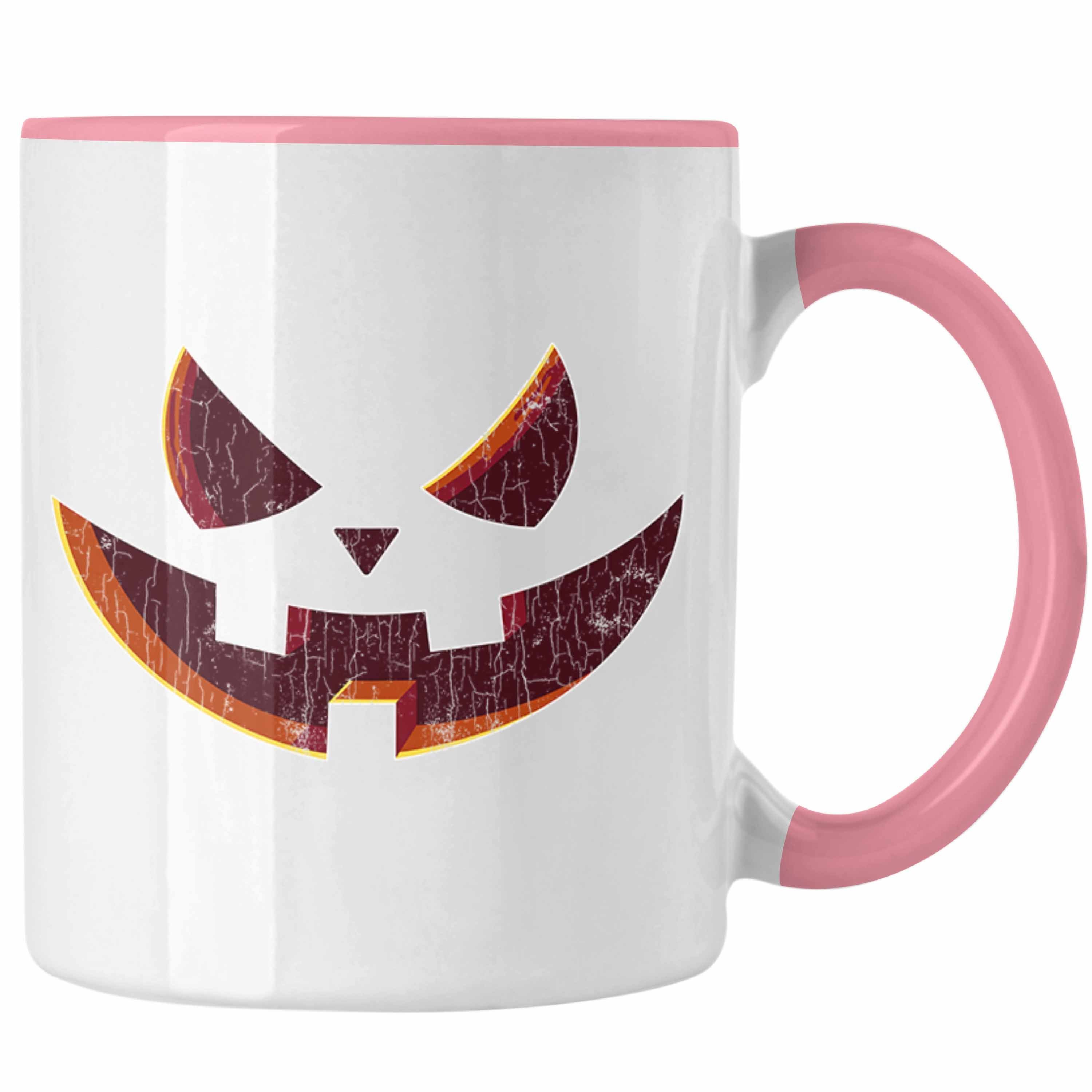 Trendation Tasse Halloween Tasse Kürbis Dekoration Becher Kürbis Gesicht Rosa