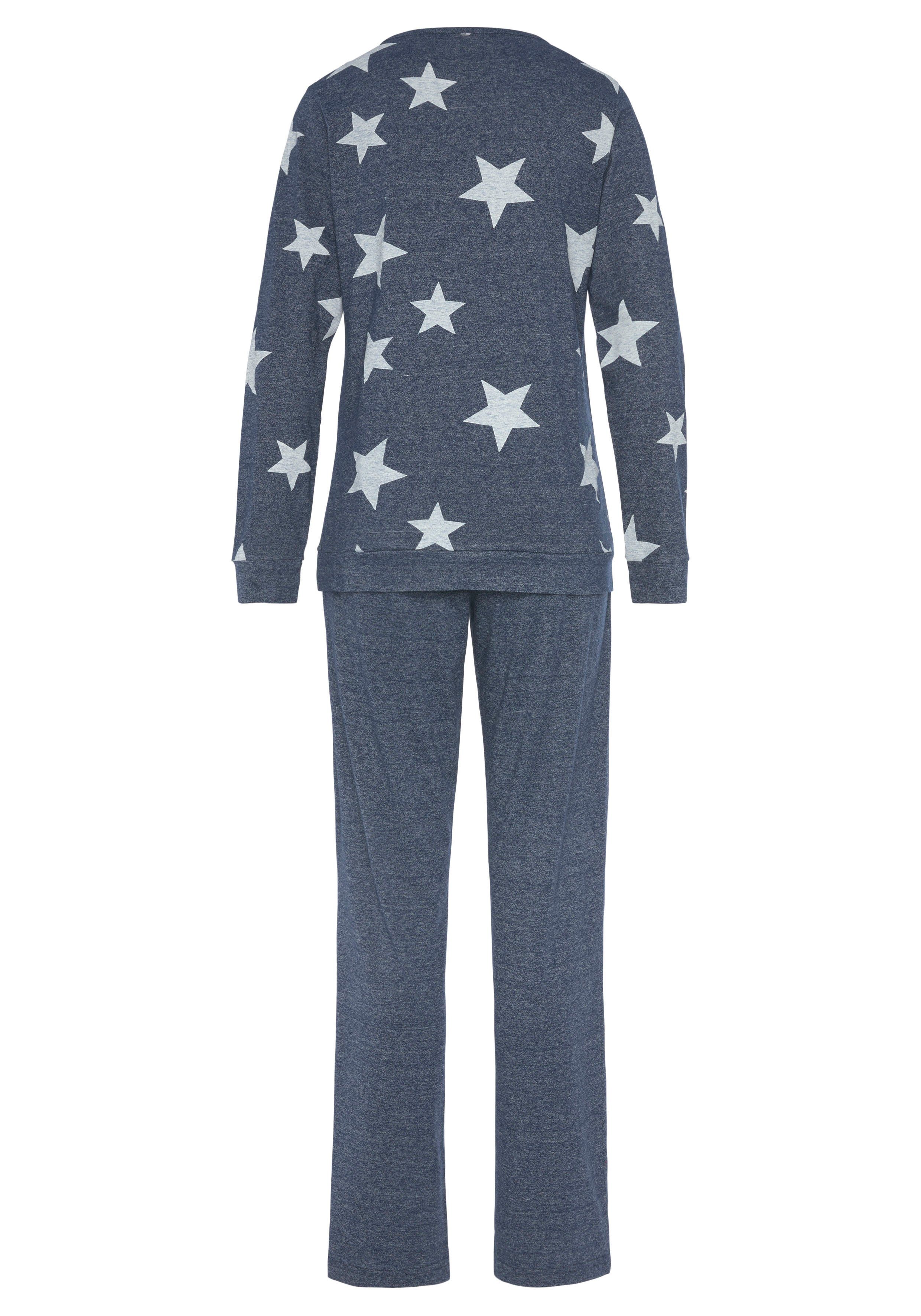 Vivance Dreams by Lascana Pyjama (Packung, 4 tlg., 2 Stück) in melierter Optik mit Sternen – Bild 4 von 5