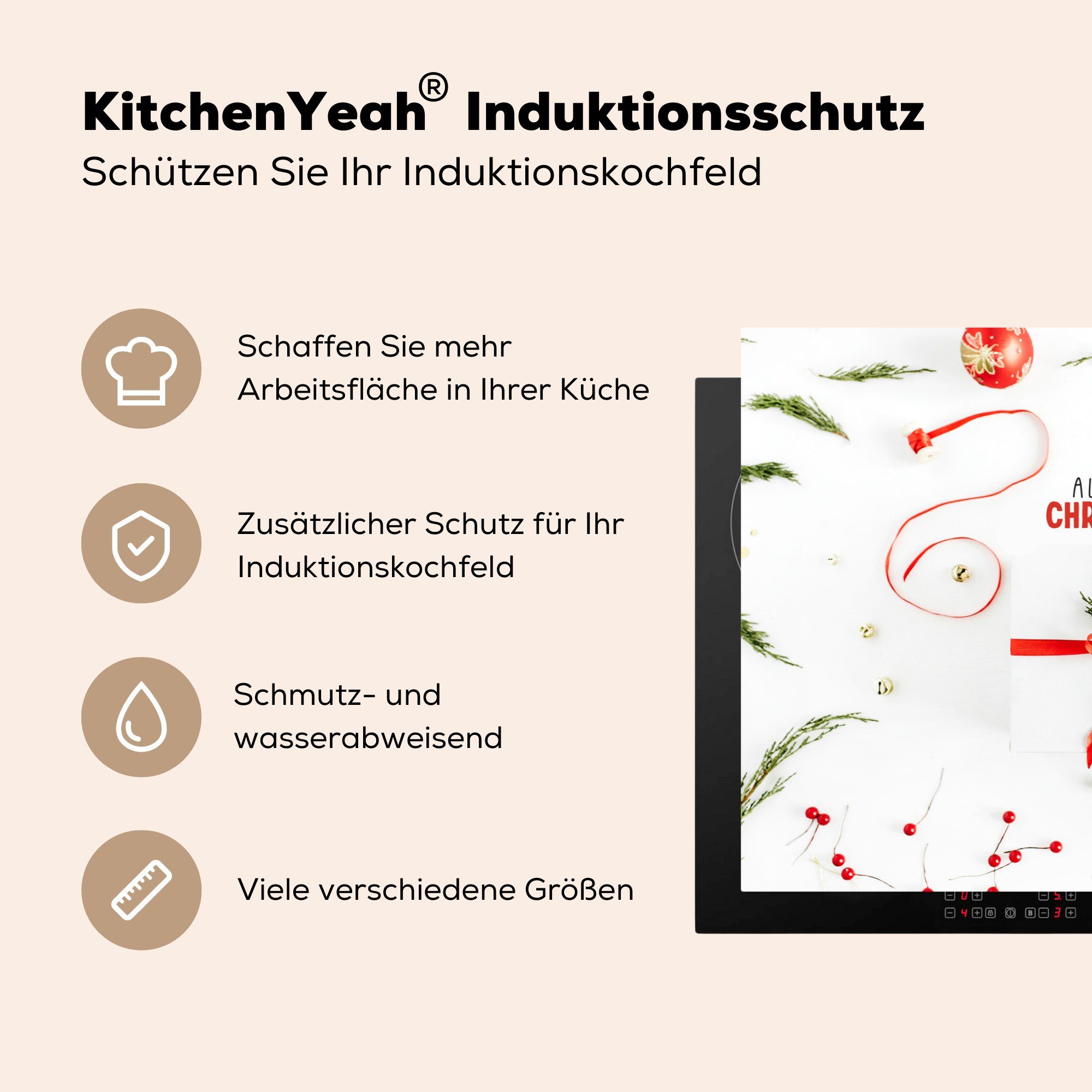 MuchoWow - Induktionskochfeld Winter - Vinyl, tlg), (1 Ceranfeldabdeckung küche, Schutz Zitat, 81x52 die für cm, Herdblende-/Abdeckplatte Rot