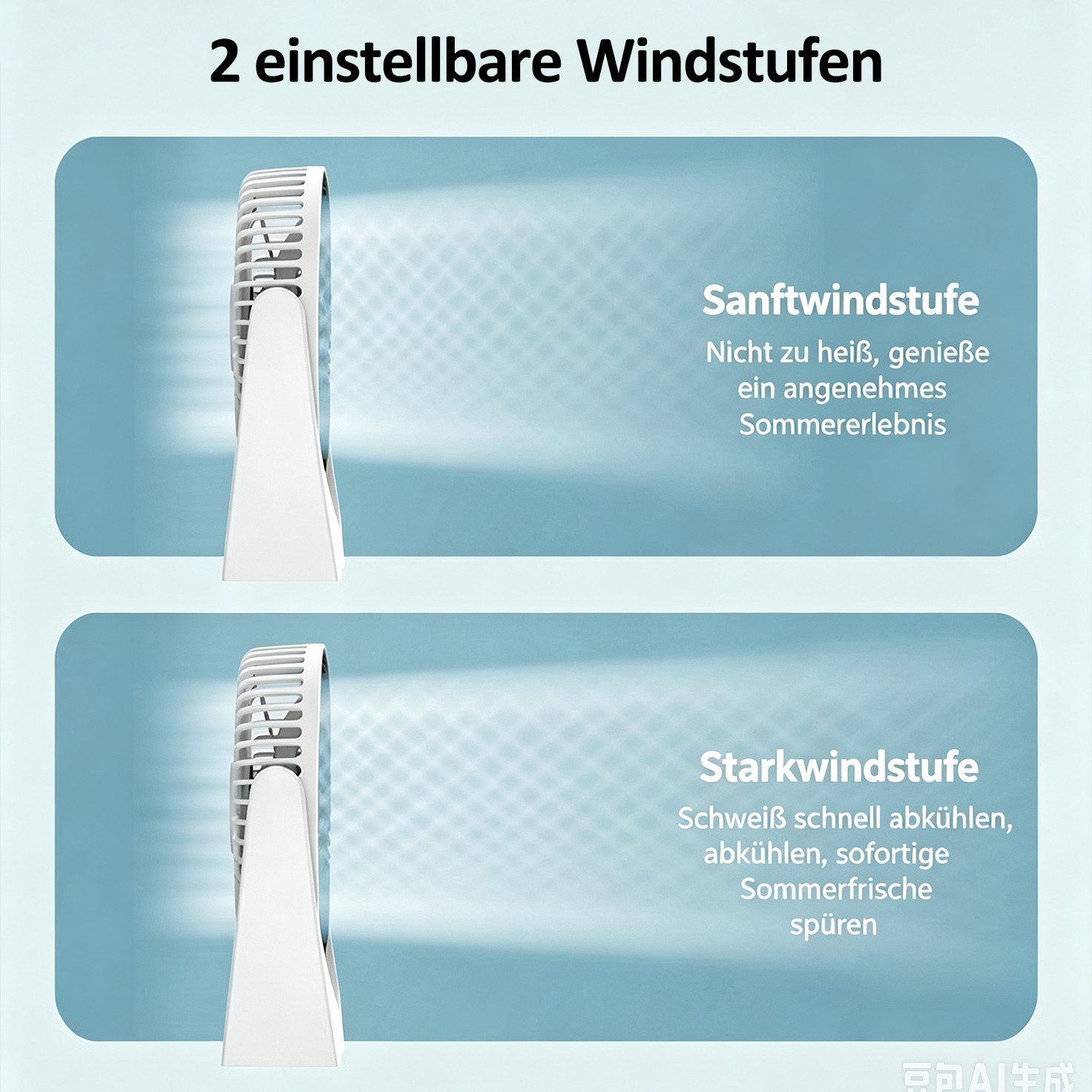 MOPUEA Ventilatorkombigerät Mini Ventilator Standventilator Tischventilator Luftstrom 2 Stufen, 210° verstellbar Mobiler Luftkühler Schnelle Kühlung, Leiser Betrieb