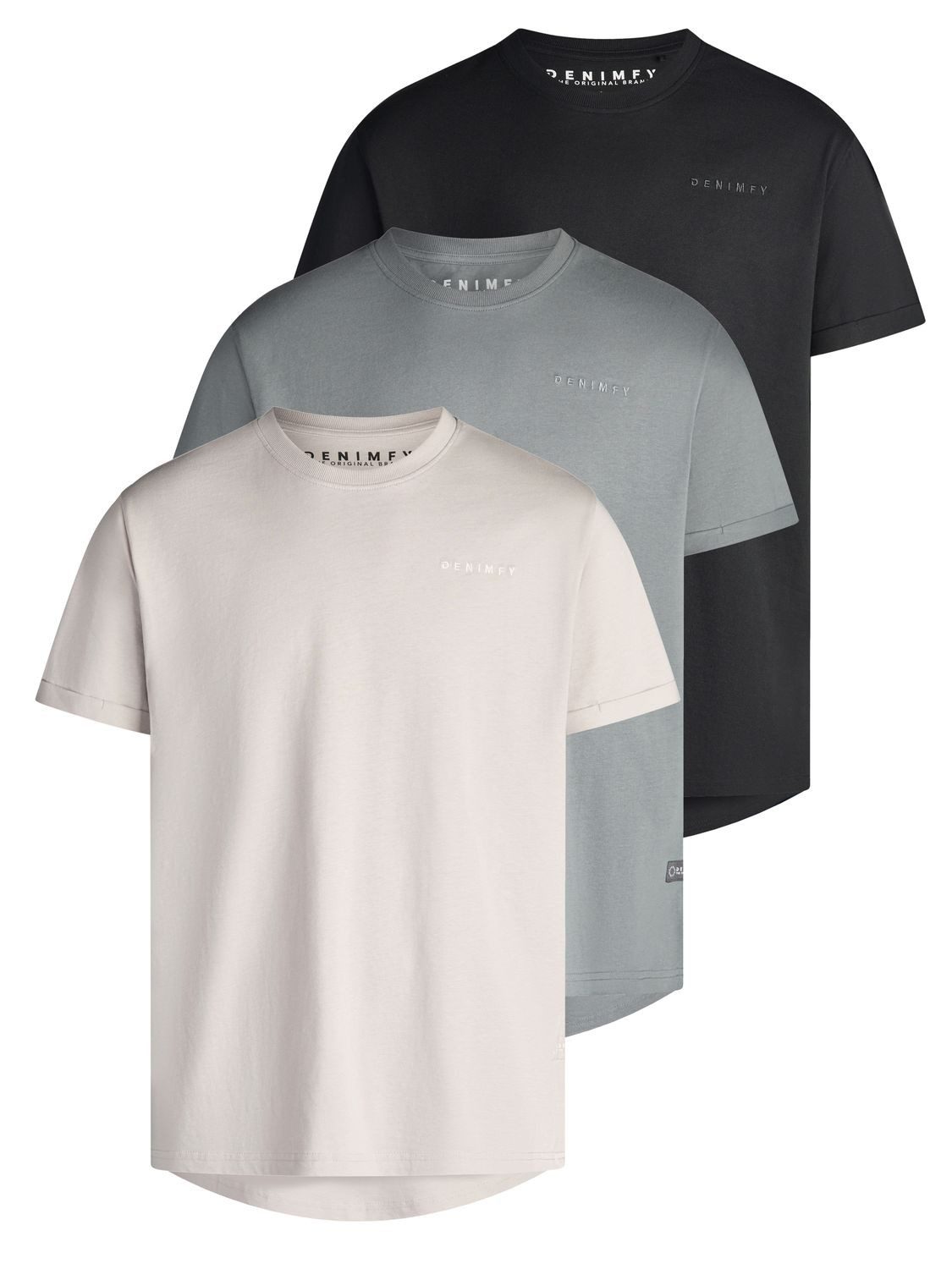 DENIMFY T-Shirt Herren Basic Shirt DFDiego 3er Set Regular Fit (Vorteilspack, 3-tlg) Kurzarm Tee Shirt mit Rundhalsausschnitt aus 100% Baumwolle