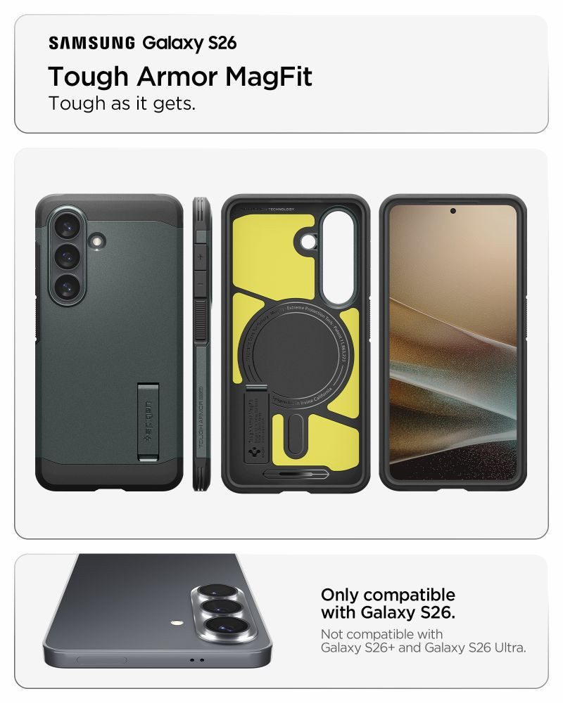 Spigen Handyhülle Hülle für Samsung Galaxy S26 Case Magsafe Schutzhülle Robust 6,3 Zoll, Ständer, Anti-Kratz, Doppelbeschichtung, Kabelloses Laden