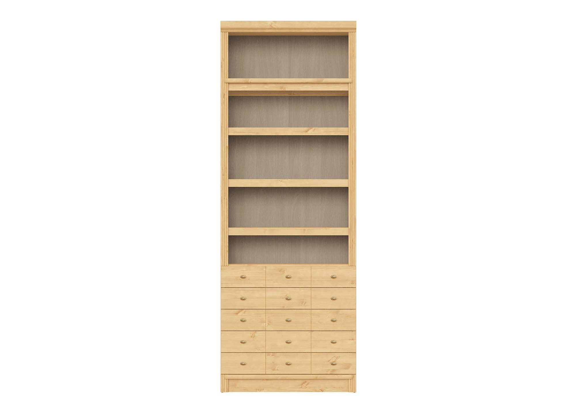 Home affaire Bücherregal Soeren Regal mit 5 breiten Schubkästen in geteilter Optik, T/H: 80/29/220 cm, Kiefer FSC®-zertifiziert, elegante Metallgriffe