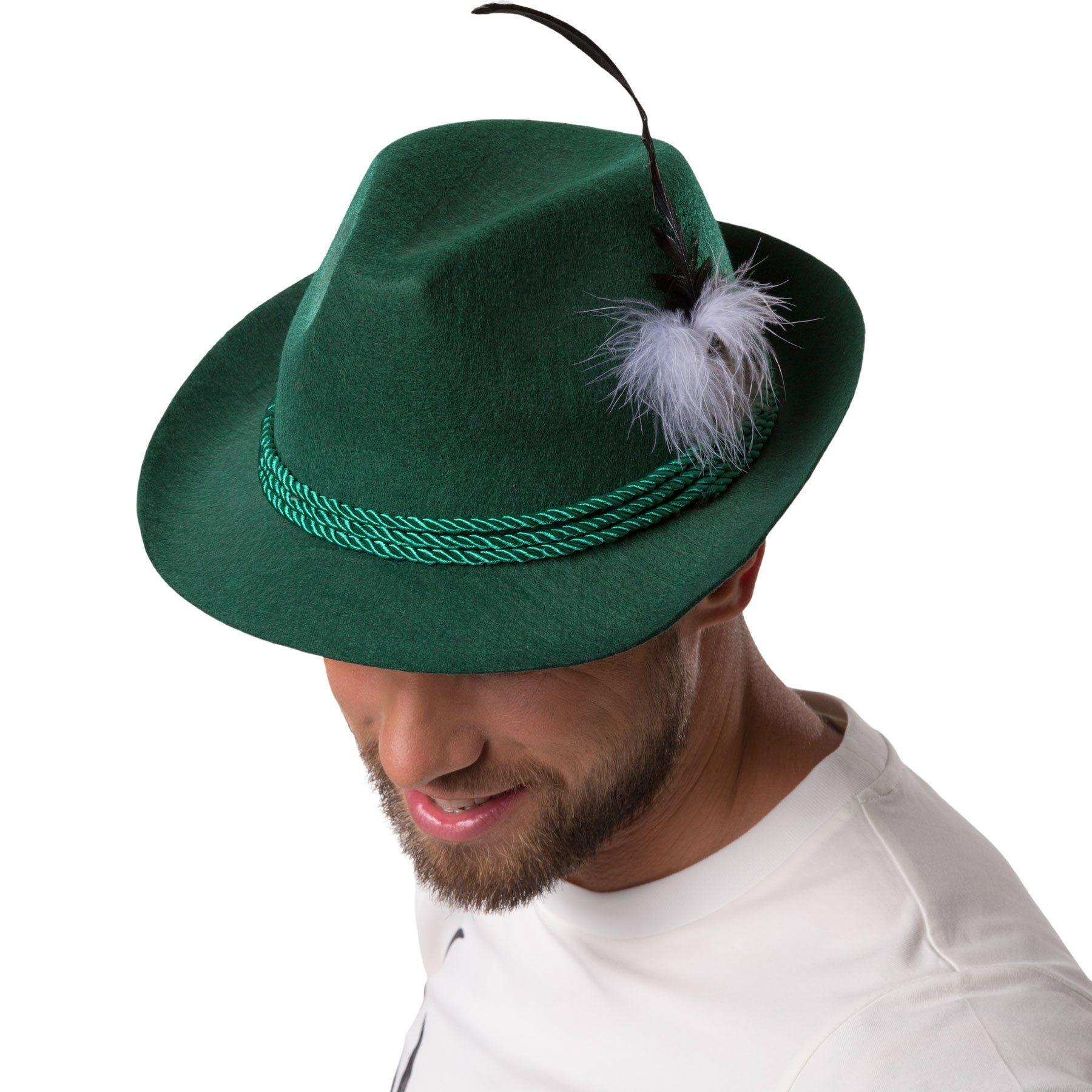 dressforfun Kostüm Grüner Trachtenhut mit Feder, Trachtenhut aus Filz