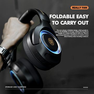 Sross Gaming Headset,Over Ear-Kopfhörer mit RGB Licht,Stereo Surround Gaming-Headset (Bluetooth Kabelloses Kopfhörer mit abnehmbarem Mikrofon, Noise-Cancelling,Hi-Fi Stereo,Faltbare, Bluetooth Wireless)