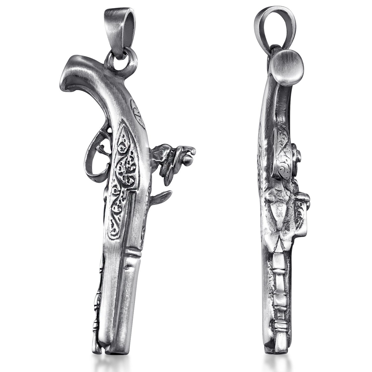 KA-196, Revolver Antik / Kettenanhänger Pistole rhodiniert geschwärzt Herren 925 Silber, Sterling Materia