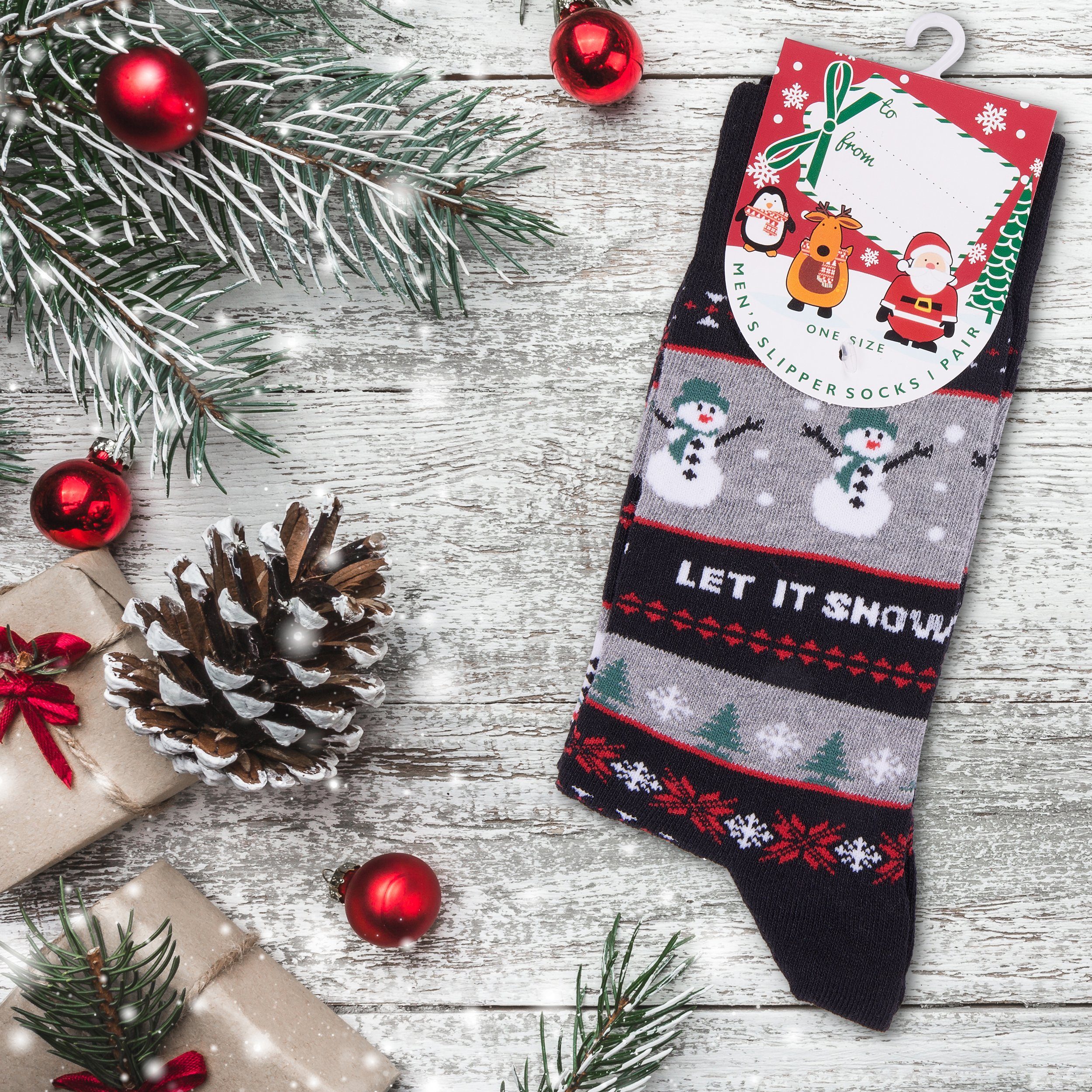 BRUBAKER Socken Weihnachtssocken für Damen und Herren (6-Paar, 1 Paar) Festliche Weihnachtsmotive - Baumwolle Socken Weihnachten