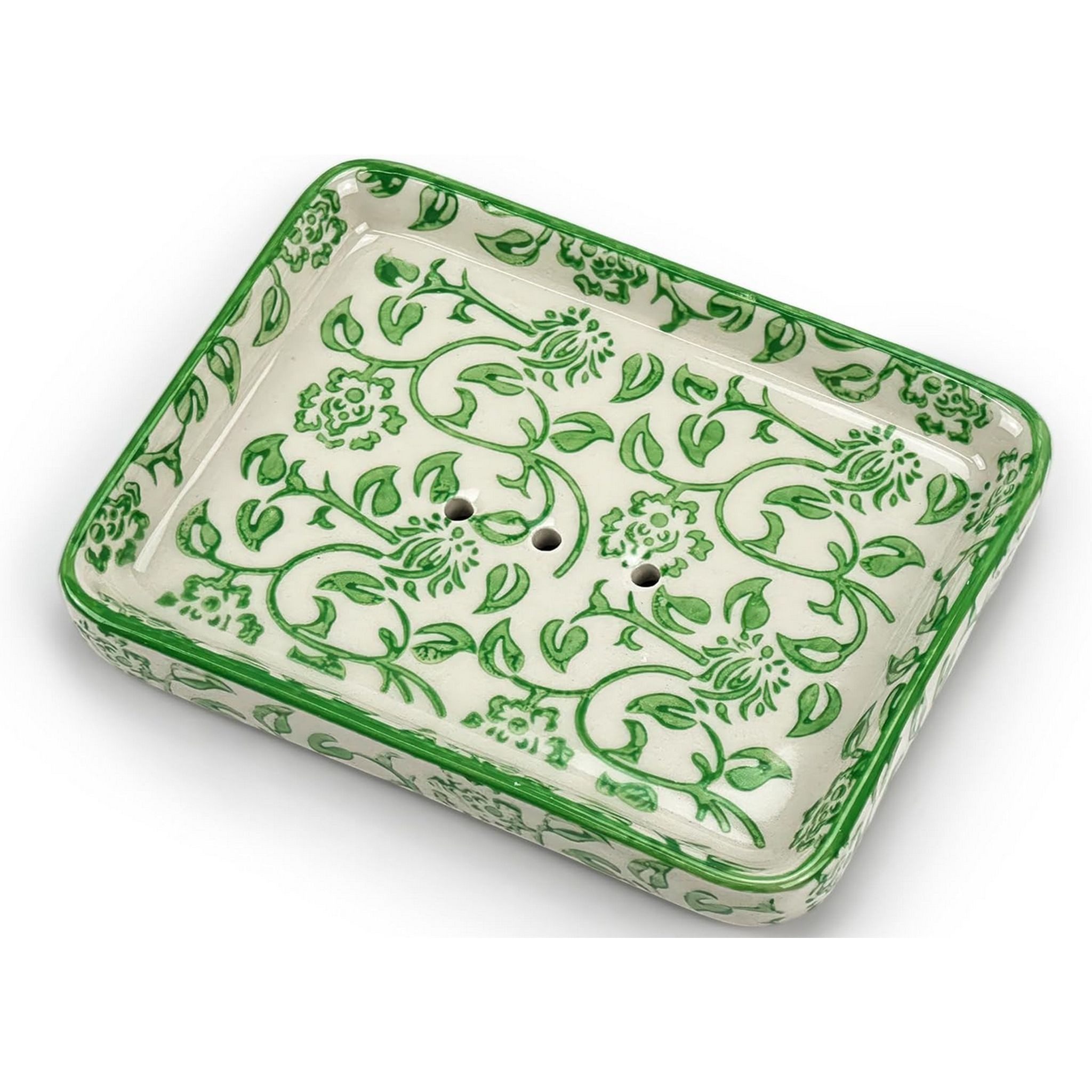 Parusia Seifenschale Parusia Seifenschale Blumenmuster grün–dekorative Keramik-Seifenschale