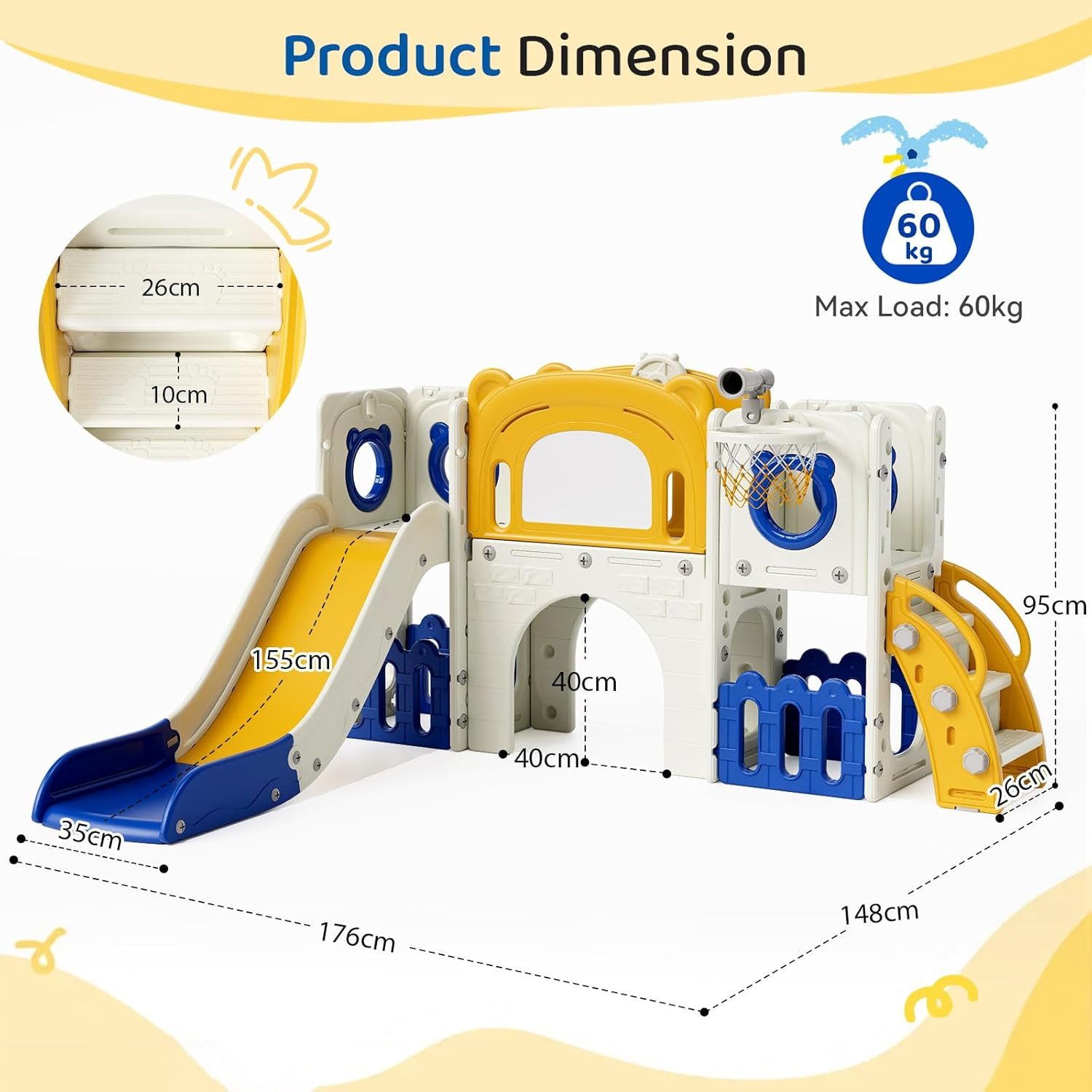 TLGREEN Rutsche Kletterspielzeug für Kinder Indoor Outdoor, (10-in-1 Klettergerüst mit Rutsche, Basketballkorb & Maltafel – Tragkraft 60kg), Sicher & Stabil für Garten, Wohnzimmer, Kindergarten