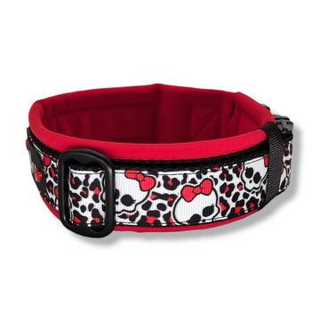 D by E Couture Hunde-Halsband "Red Bow Skull I", gepolstert, verstellbar, 40mm breit, Handmade