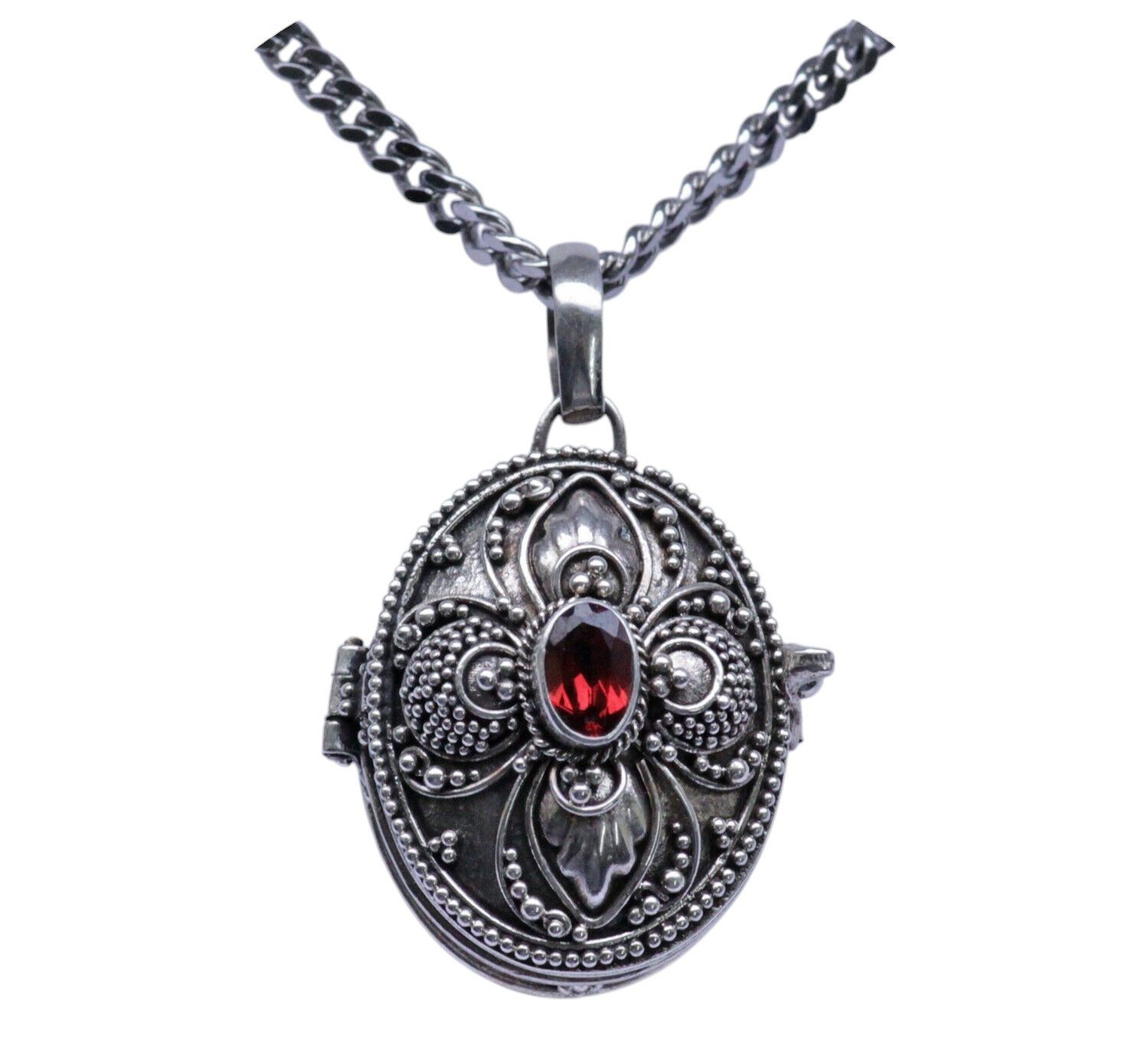 Kettenanhänger Medaillon Granatstein Silberkette Anhänger 925 Silber Set 45cm+1,6mm