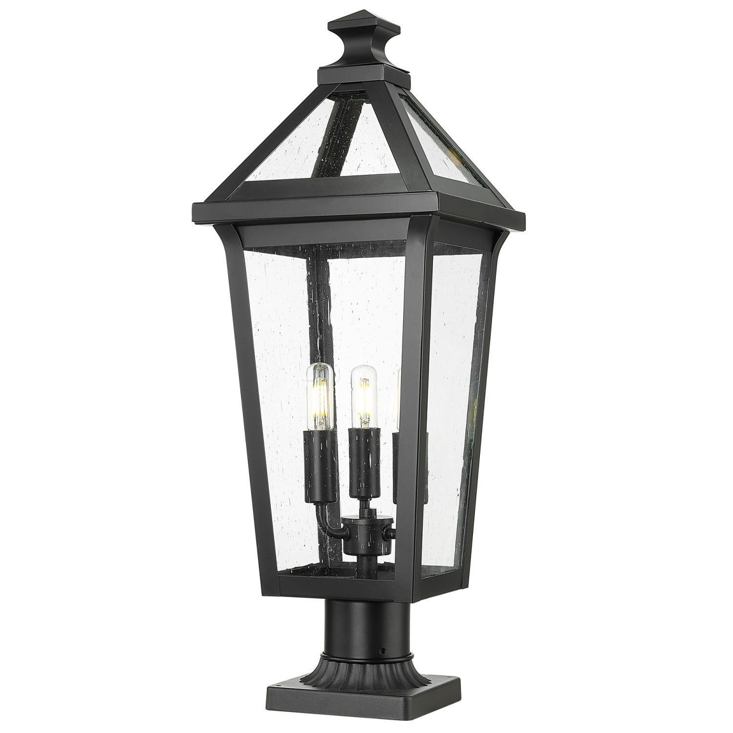 Licht-Erlebnisse Sockelleuchte GRALOW, ohne Leuchtmittel, Schwarz 60 cm IP44 E14 3-flammig Rustikal Edelstahl Aluminium Glas