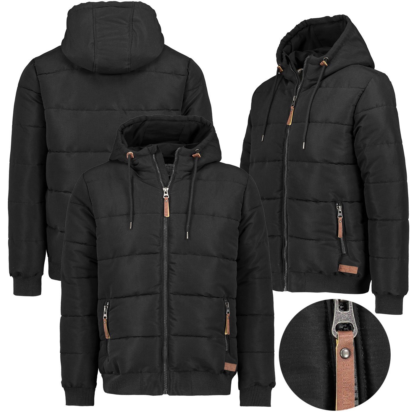 Eight2Nine Steppjacke Herren Winter Jacke Steppjacke Kapuzenjacke Stehkragen Warm Gesteppt