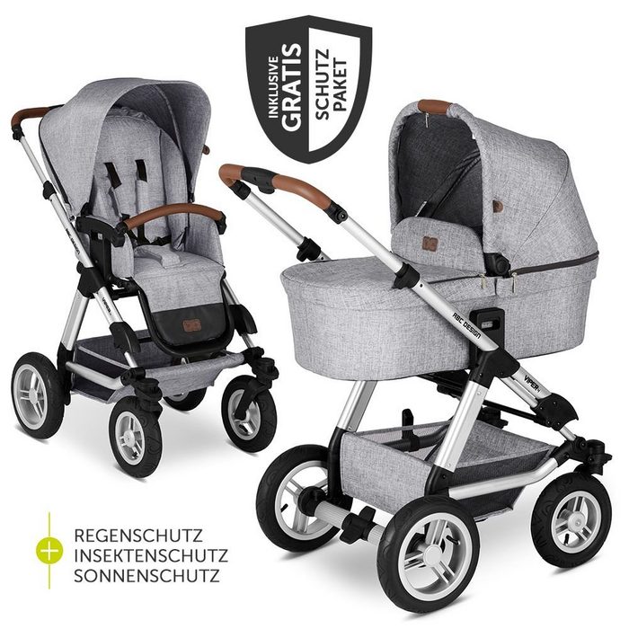 ABC Design Kombi-Kinderwagen Viper 4 - Graphite Grey (7-tlg) mit Lufträdern - inkl. Babywanne Sportsitz & XXL Zubehörpaket