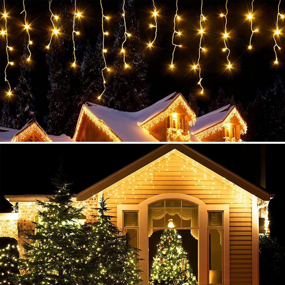 XIIW LED Gartenleuchte Eisregen LED Lichterkette Lichtervorhang 15M  600Flamming Weihnachten, Warmweiß, Strombetrieben Wasserdicht  Weihnachtsbeleuchtung Traufe Garten Balkon