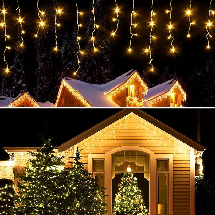 XIIW LED Gartenleuchte Eisregen LED Lichterkette Lichtervorhang 15M 600Flamming Weihnachten Warmweiß Strombetrieben Wasserdicht Weihnachtsbeleuchtung Traufe Garten Balkon