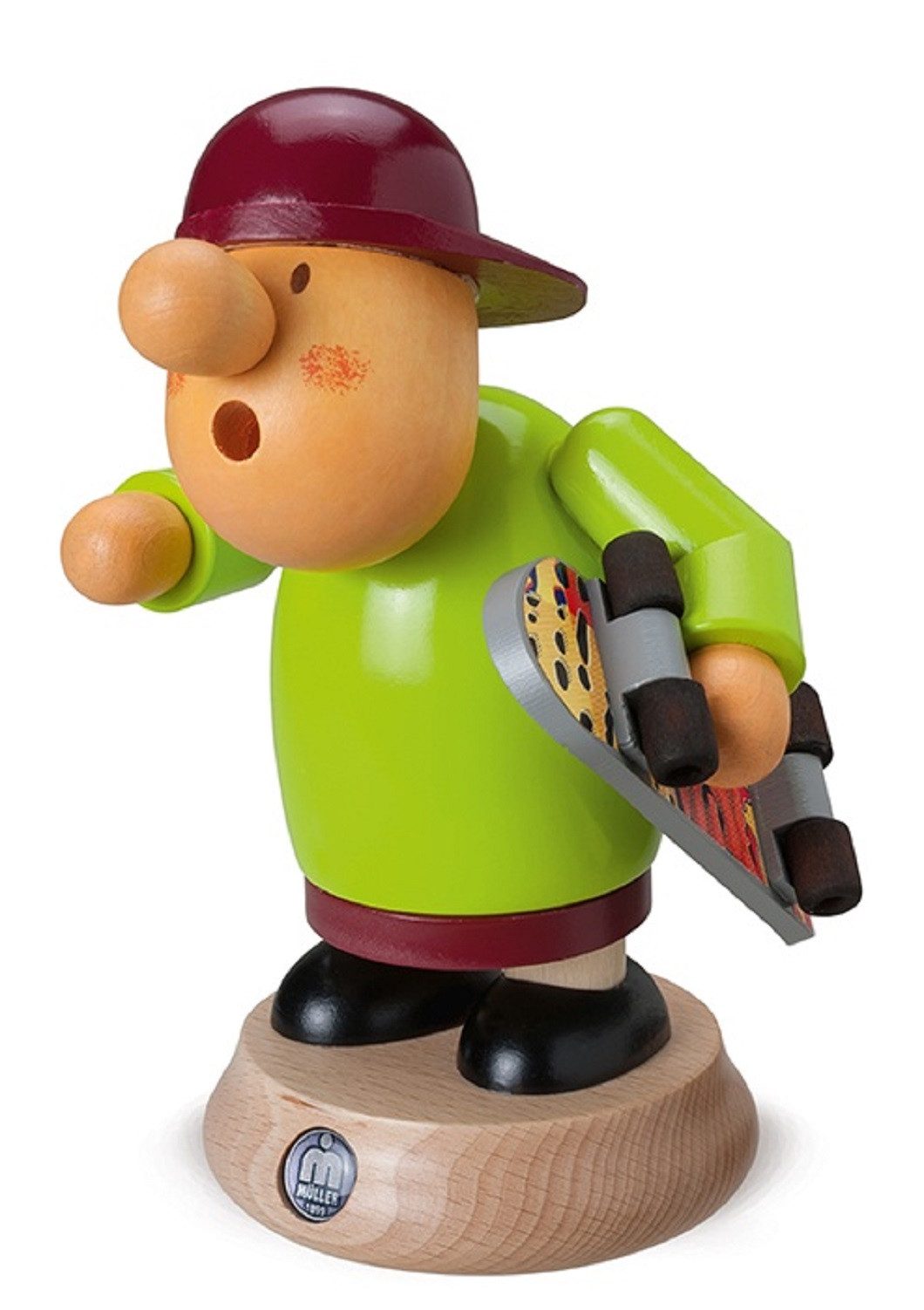 Müller Kleinkunst GmbH Seiffen Räuchermännchen Müller Räuchermann Müllerchen Skateboardfahrer, (1 St), Handarbeit aus dem Erzgebirge