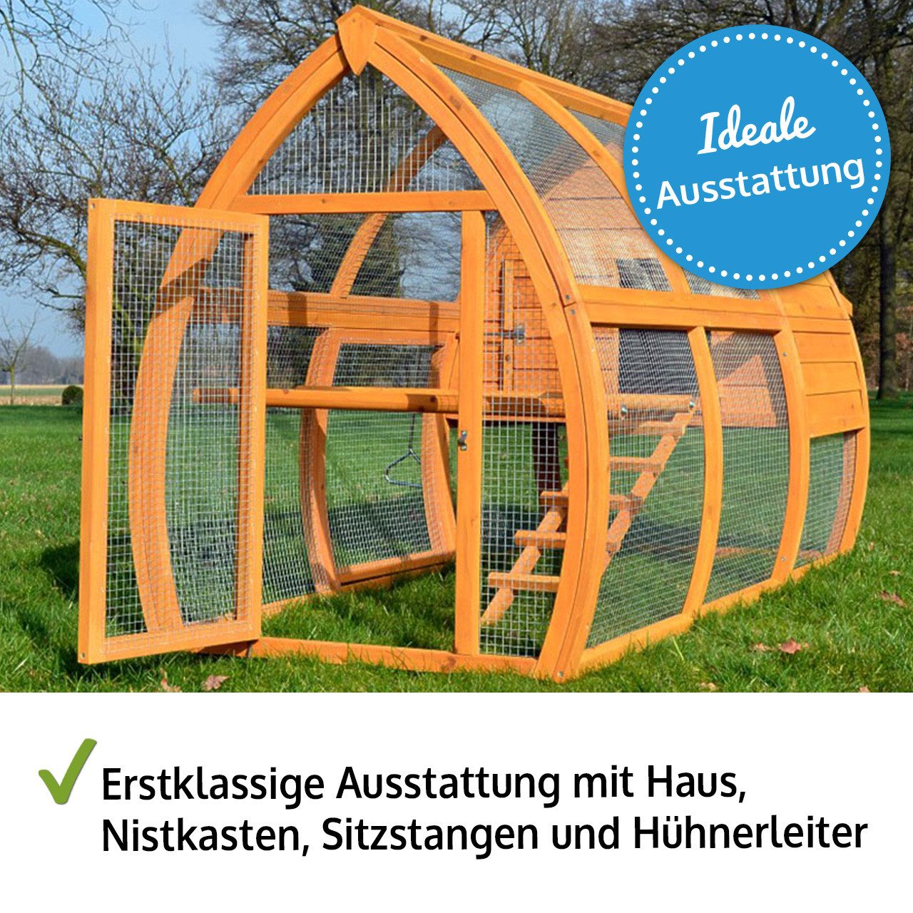 Zooprinz Hühnerstall Superhenne mit XXL Freilaufgehege, Massives Kiefernholz, 172x102x76 cm (BxHxT), wetterfest