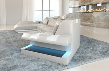 Sofa Dreams Wohnlandschaft Ledercouch Sofa Leder Apollonia C Form Ledersofa, Couch, mit LED, wahlweise mit Bettfunktion als Schlafsofa, Designersofa
