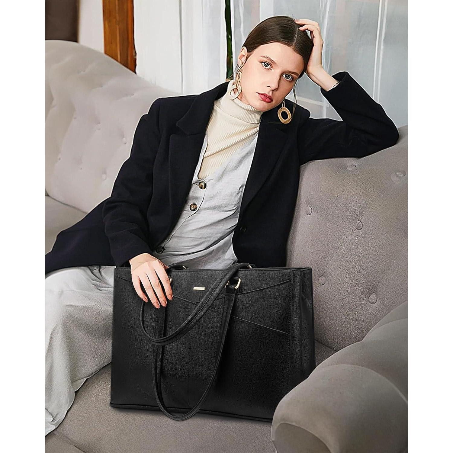 LuxusKollektion Laptoptasche Laptoptasche Damen 15,6 Zoll Handtasche Wasserdicht Schwarz